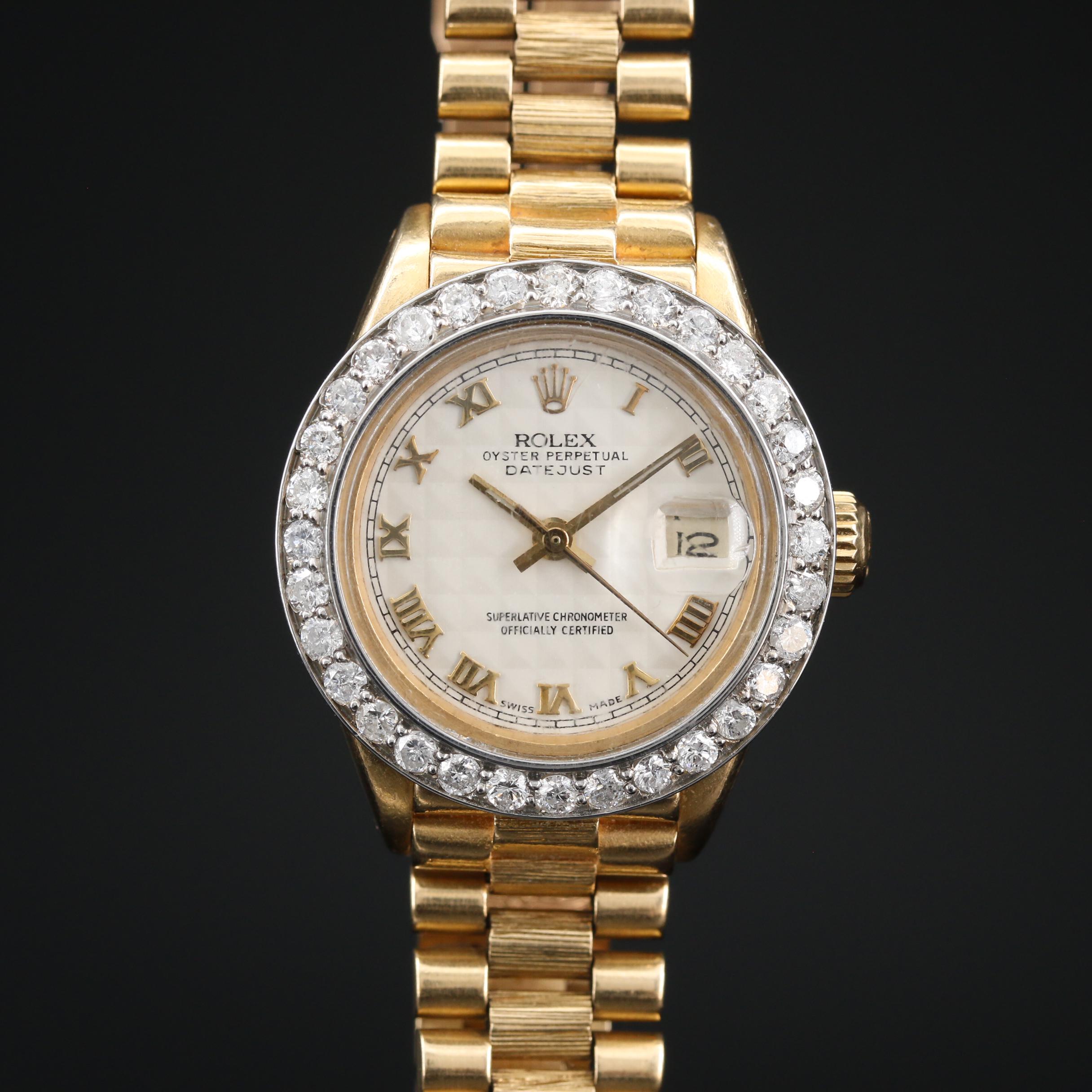1980 Rolex Datejust 18K Gold and 1.28 CTW Diamond Bezel Automatic Watch