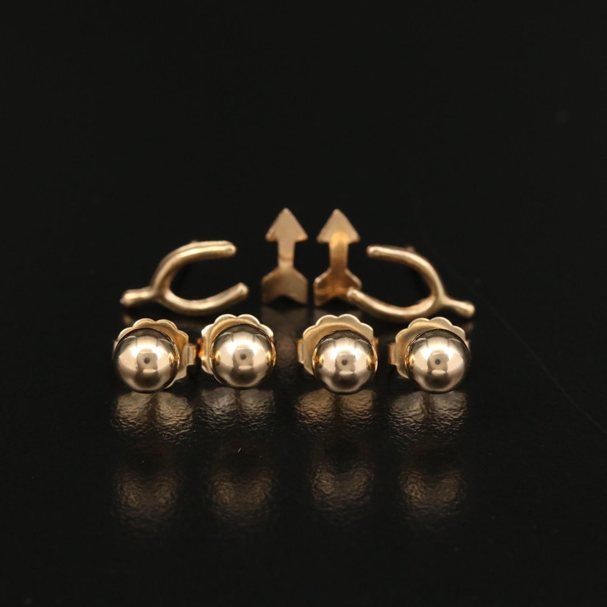 14K Yellow Gold Petite Fashion Stud Earrings