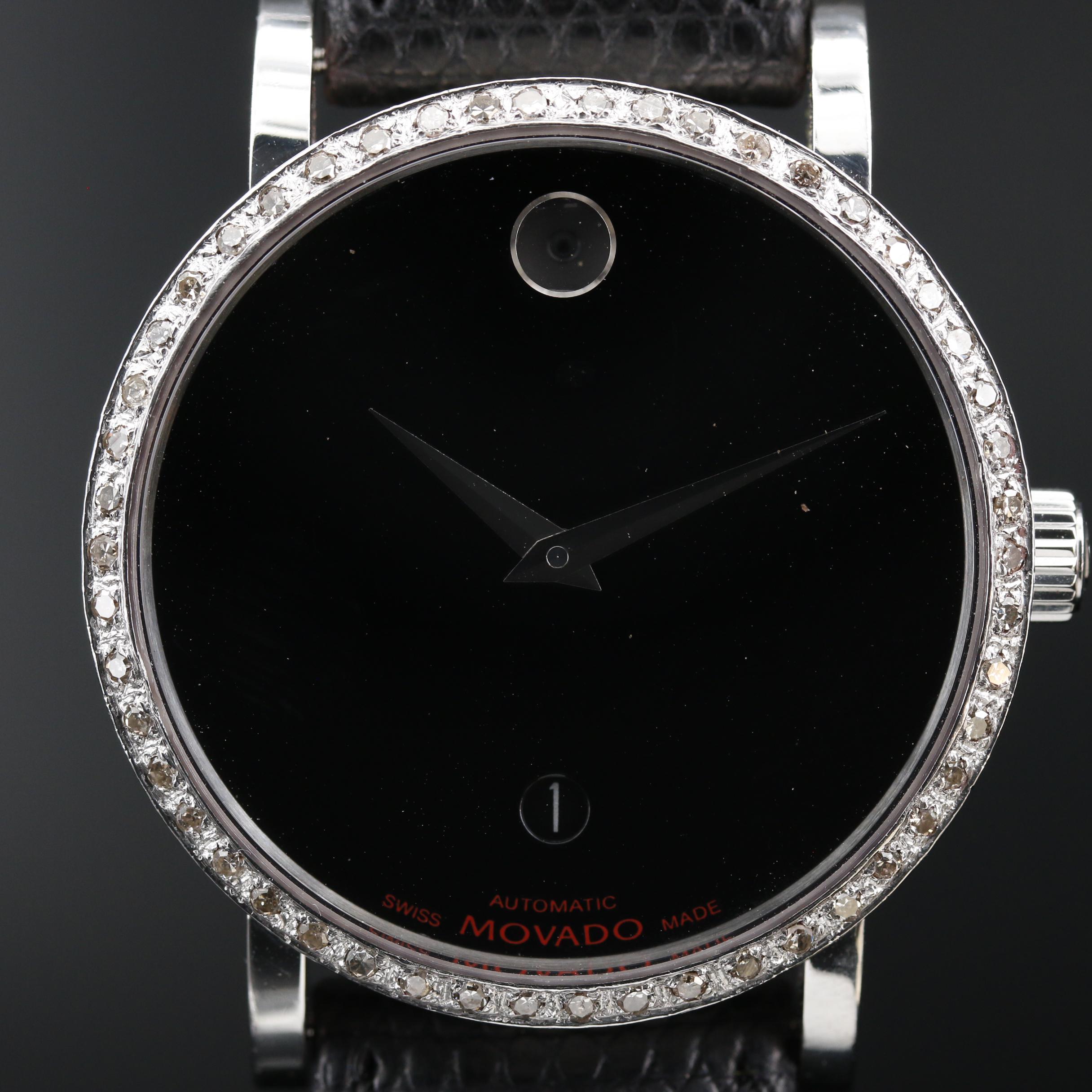 Movado Museum Red Label Diamond Bezel and Stainless Steel Automatic Watch