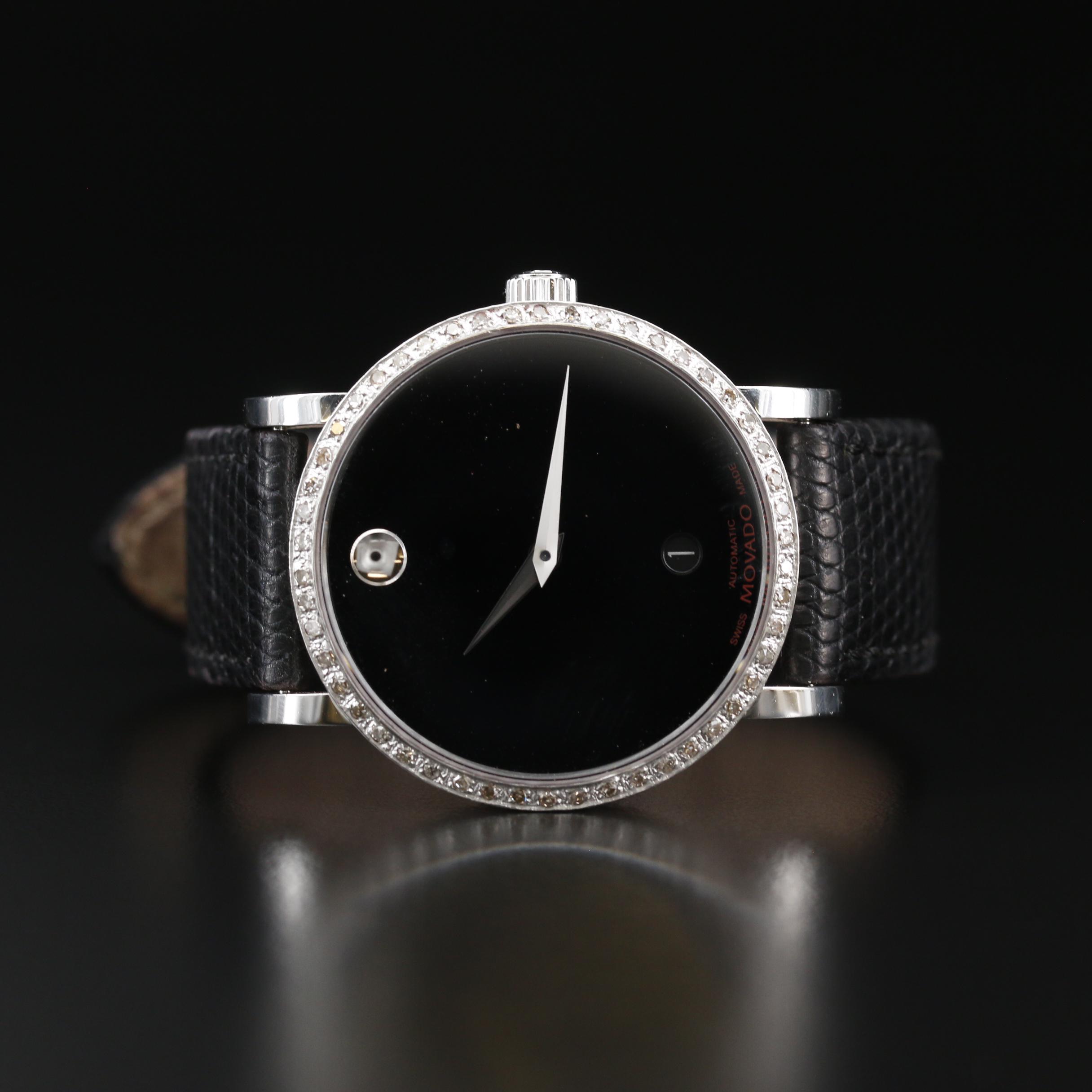 Movado Museum Red Label Diamond Bezel and Stainless Steel Automatic Watch