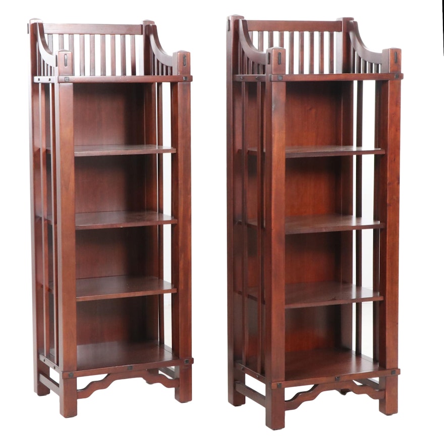 Pair of Thomasville Furniture Arts and Crafts Style Open Bookcases