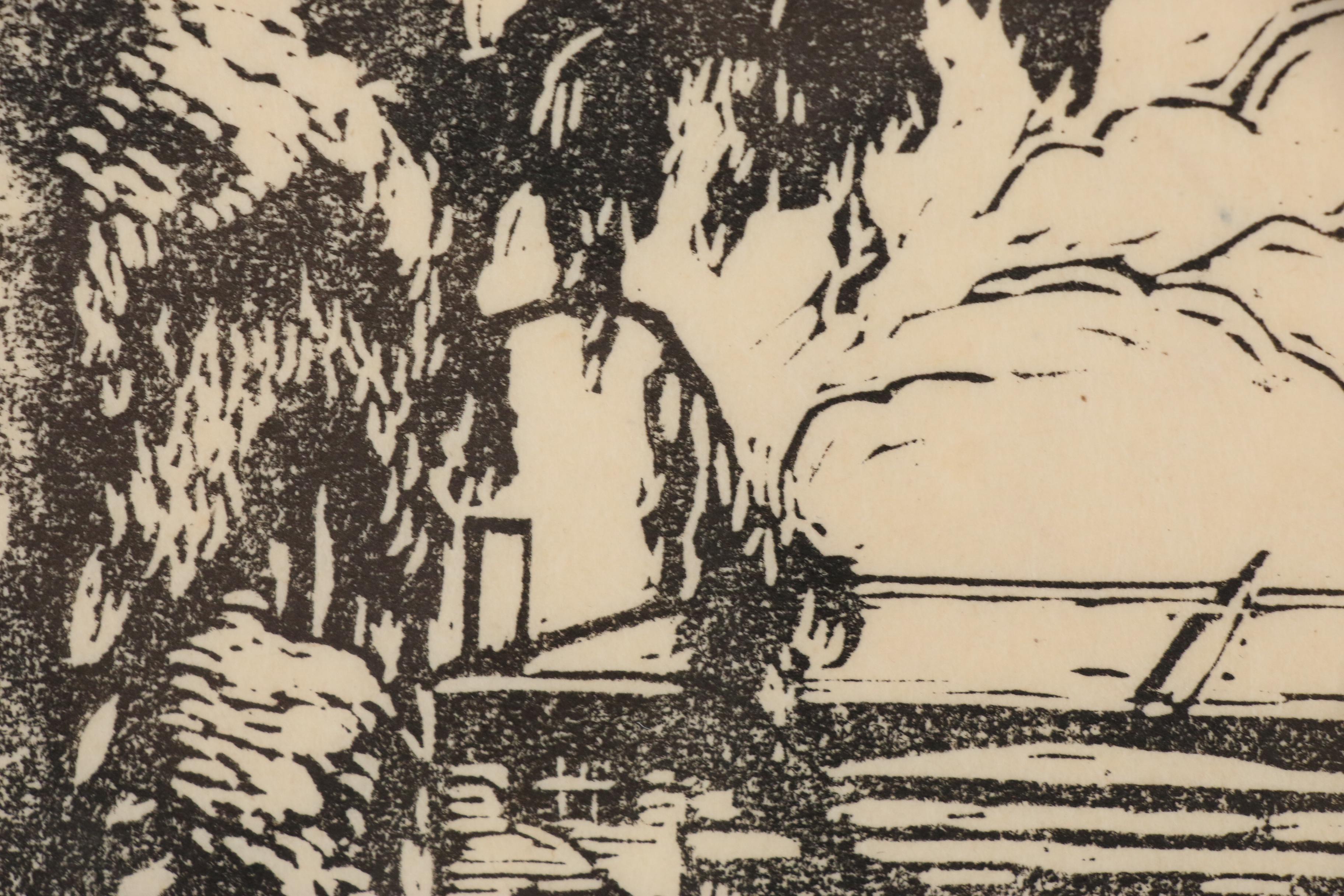 Ruth Haviland Sutton Linocut "Alpha Delta Phi, Amherst, Massachusetts"