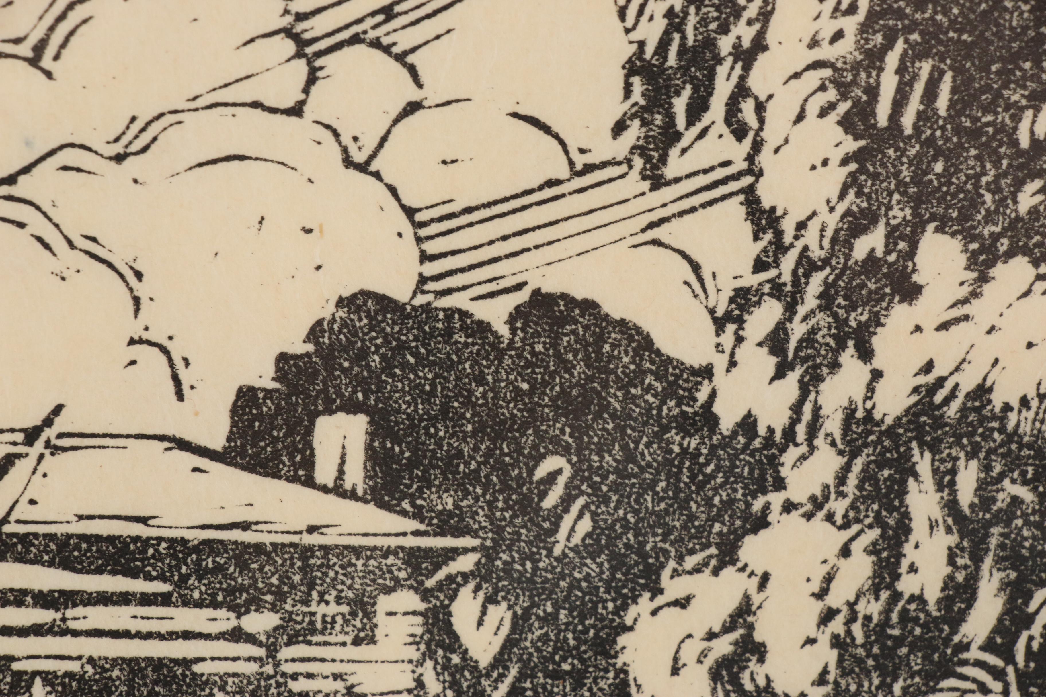 Ruth Haviland Sutton Linocut "Alpha Delta Phi, Amherst, Massachusetts"