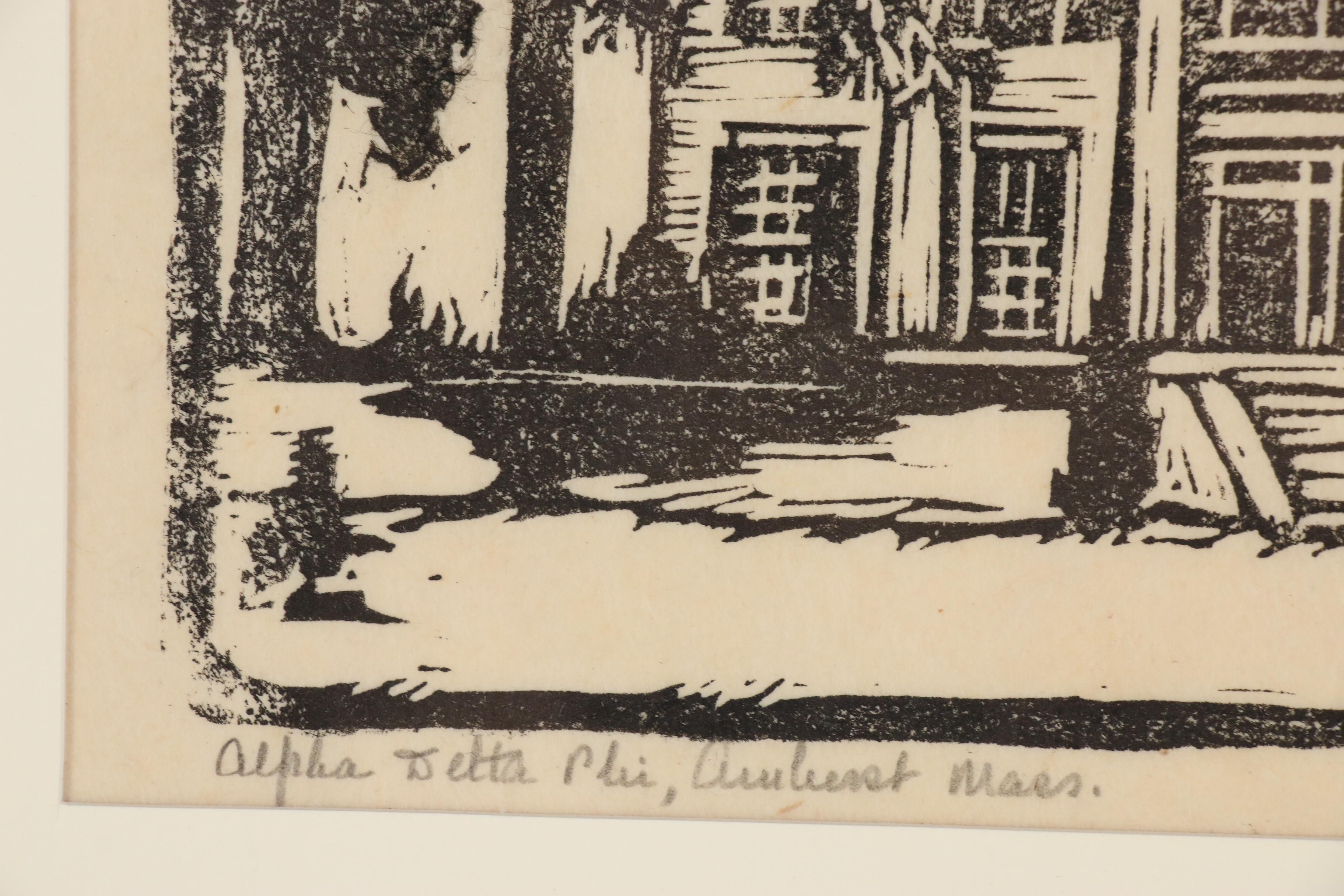 Ruth Haviland Sutton Linocut "Alpha Delta Phi, Amherst, Massachusetts"