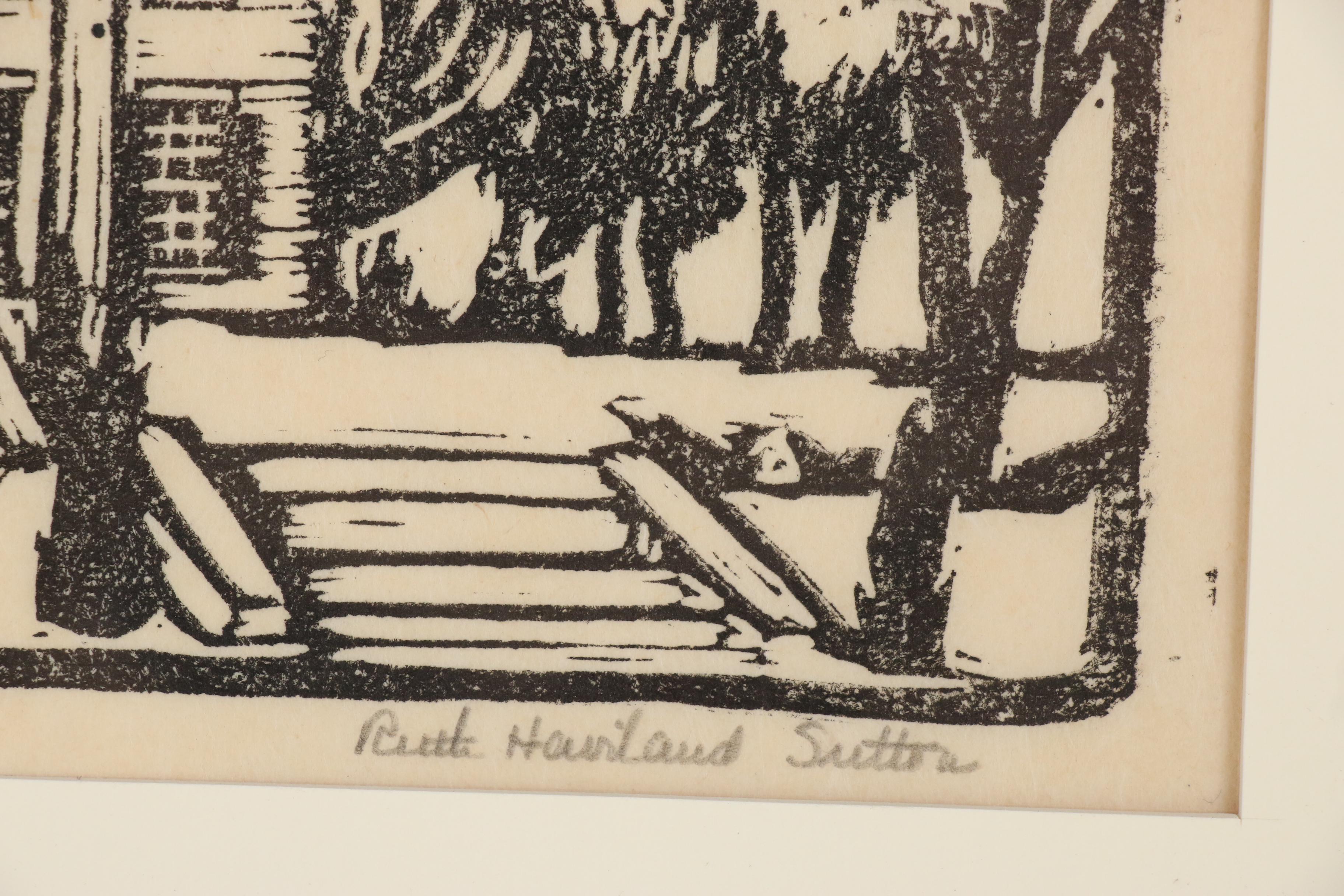 Ruth Haviland Sutton Linocut "Alpha Delta Phi, Amherst, Massachusetts"