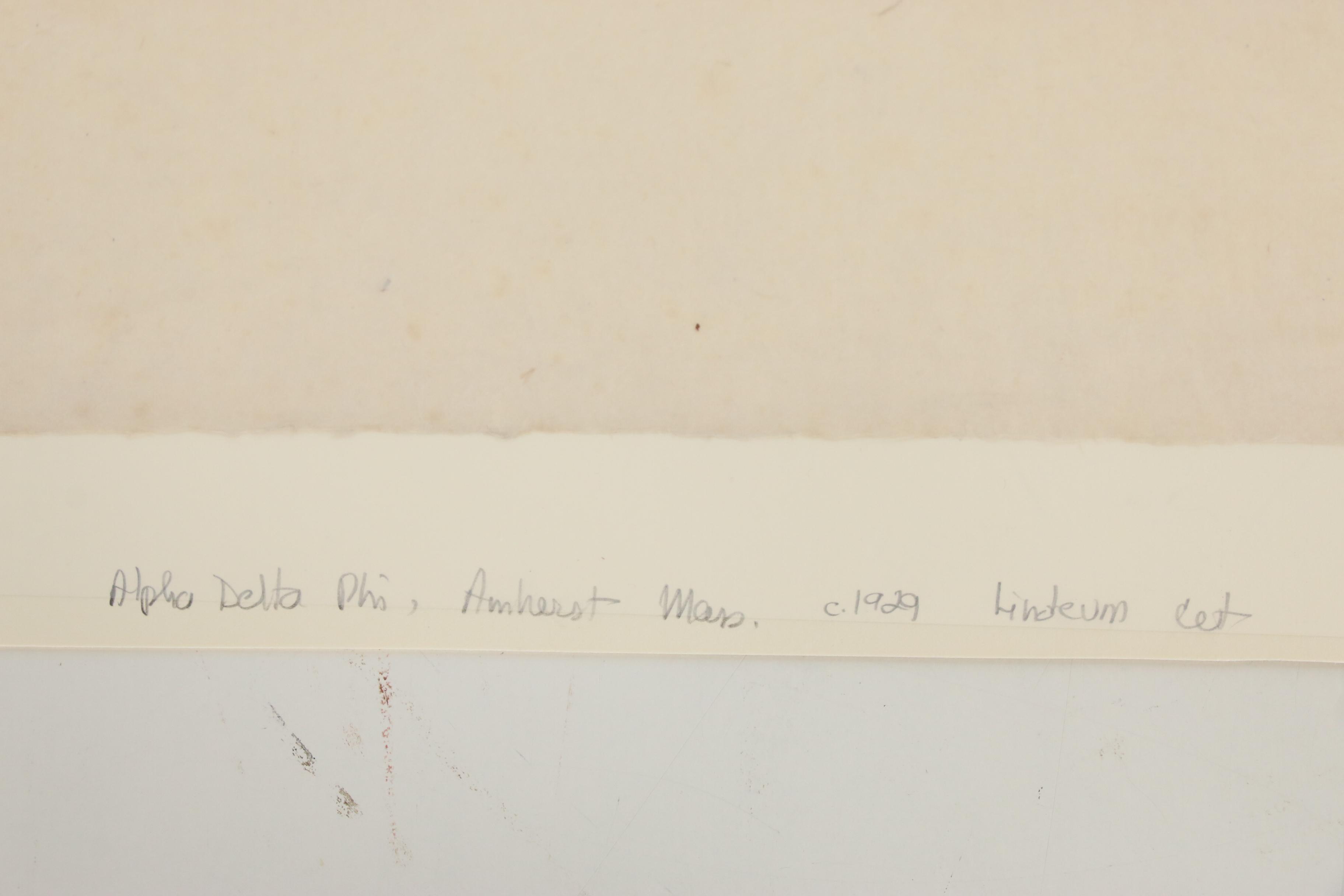 Ruth Haviland Sutton Linocut "Alpha Delta Phi, Amherst, Massachusetts"