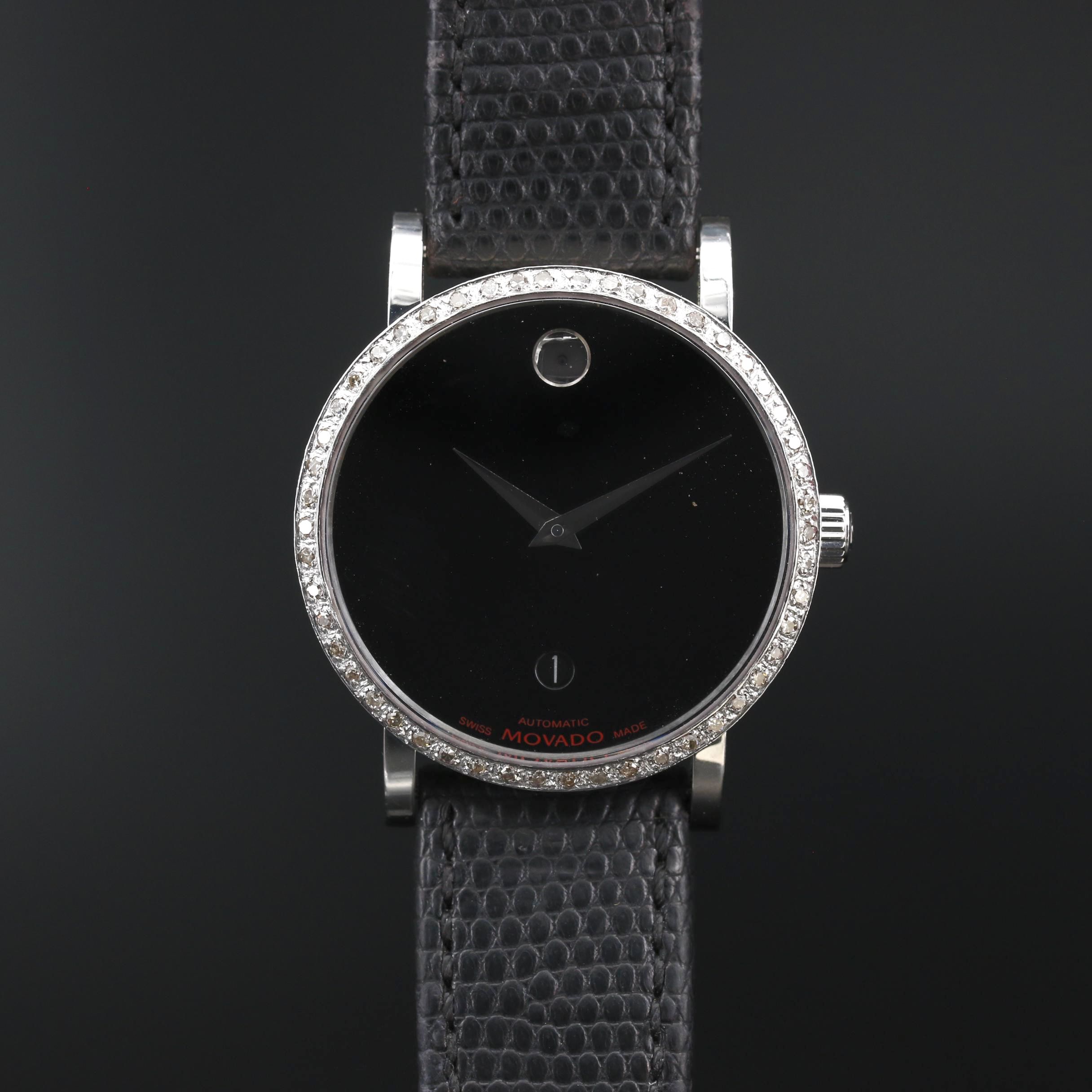 Movado Museum Red Label Diamond Bezel and Stainless Steel Automatic Watch