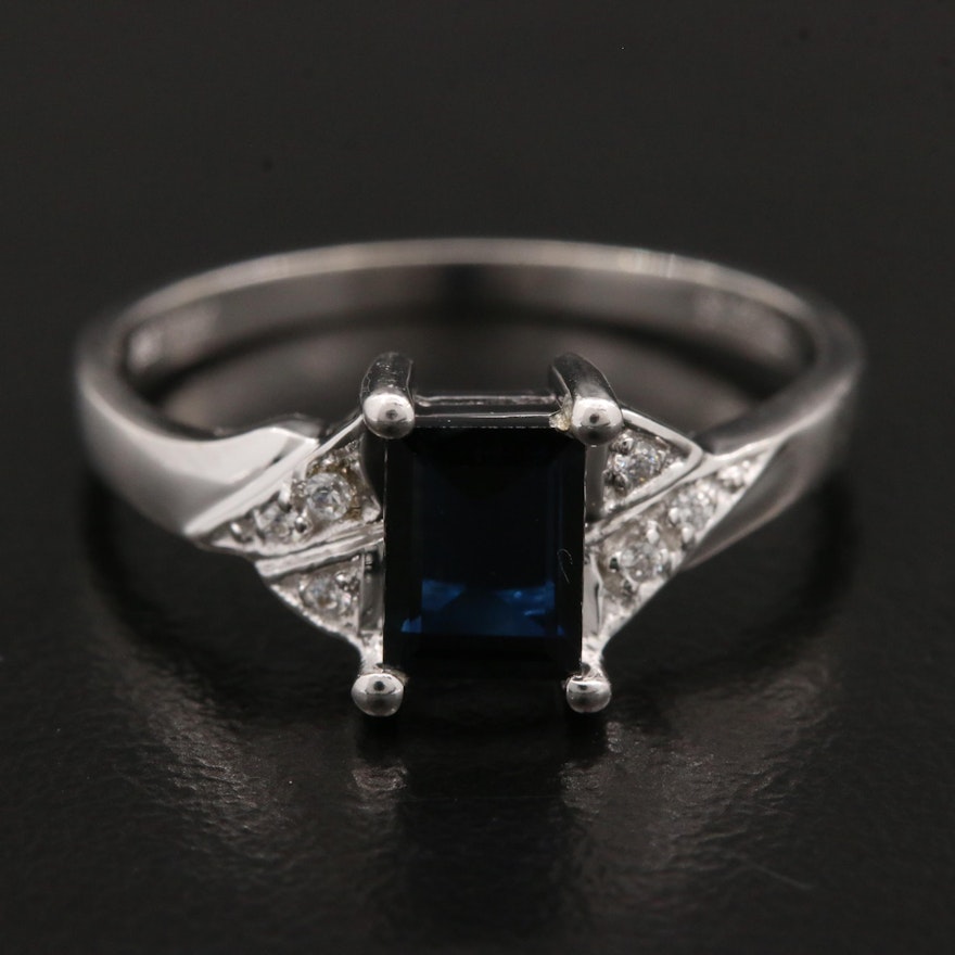 18K Sapphire and Cubic Zirconia Ring