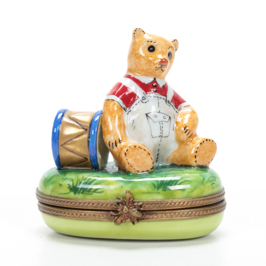 Rochard Hand-Painted Porcelain "Teddy Bear" Limoges Box