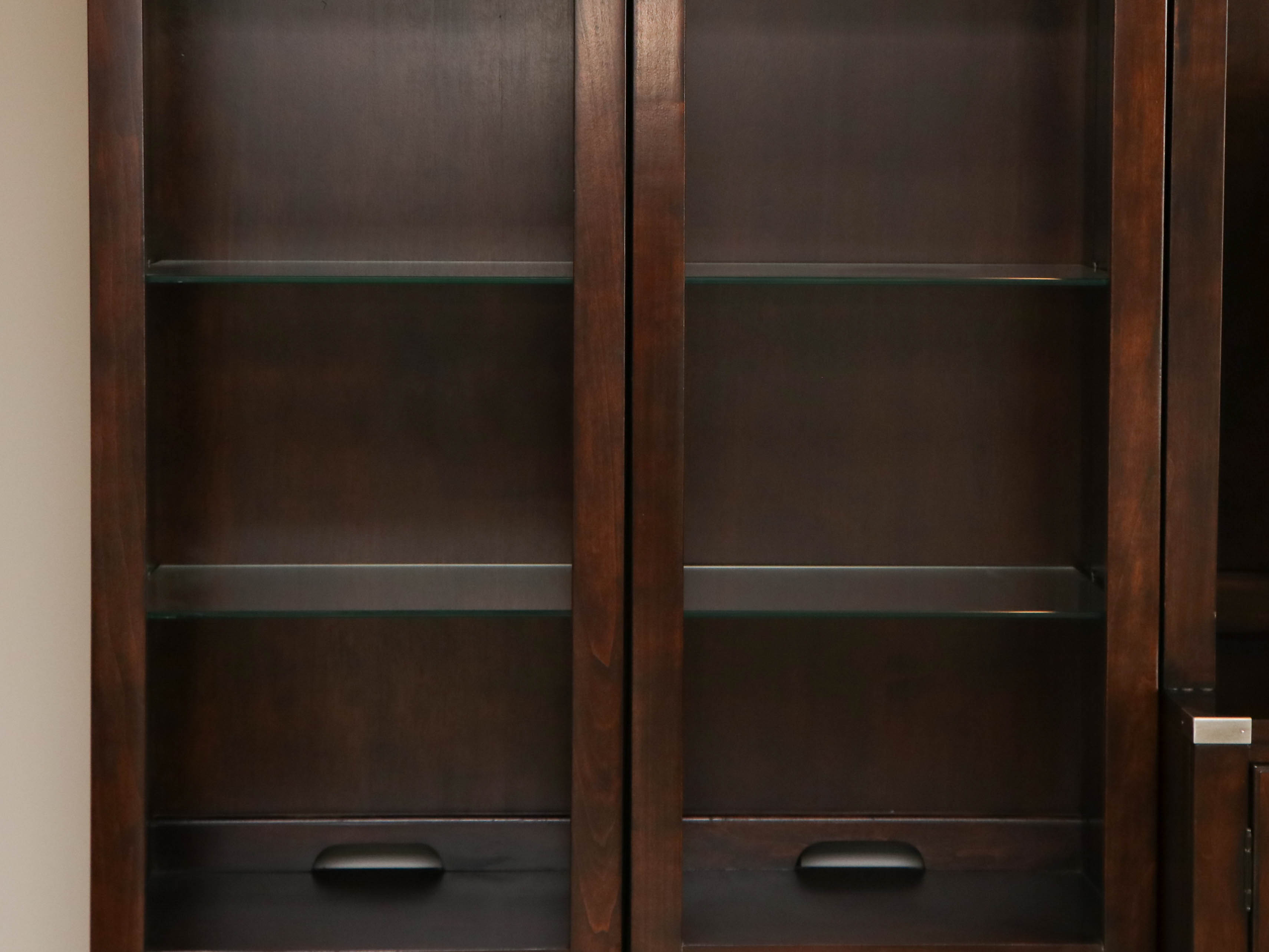 Mahogany-Stained 5-Piece Entertainment Center with Overhead Lighting