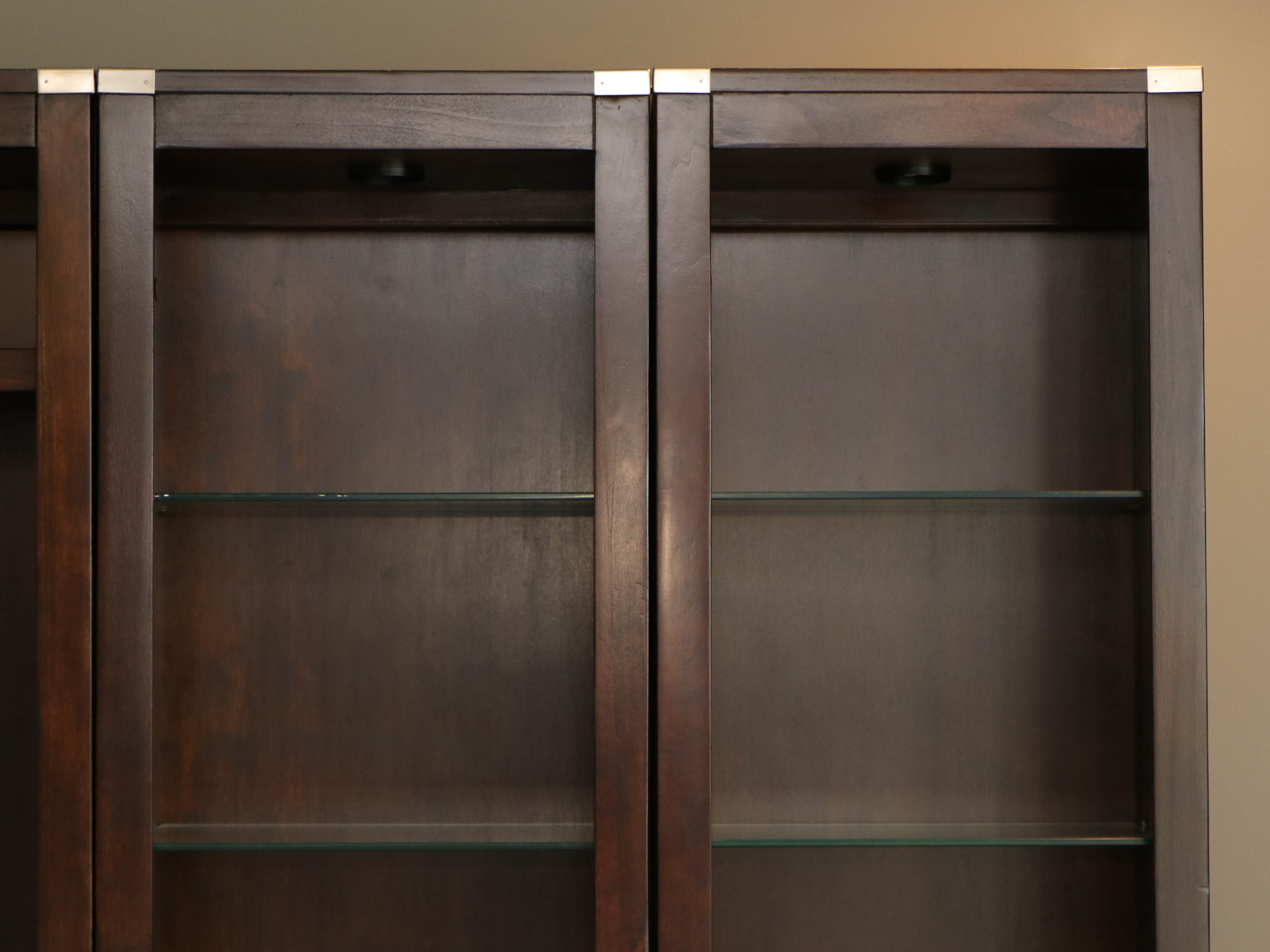 Mahogany-Stained 5-Piece Entertainment Center with Overhead Lighting