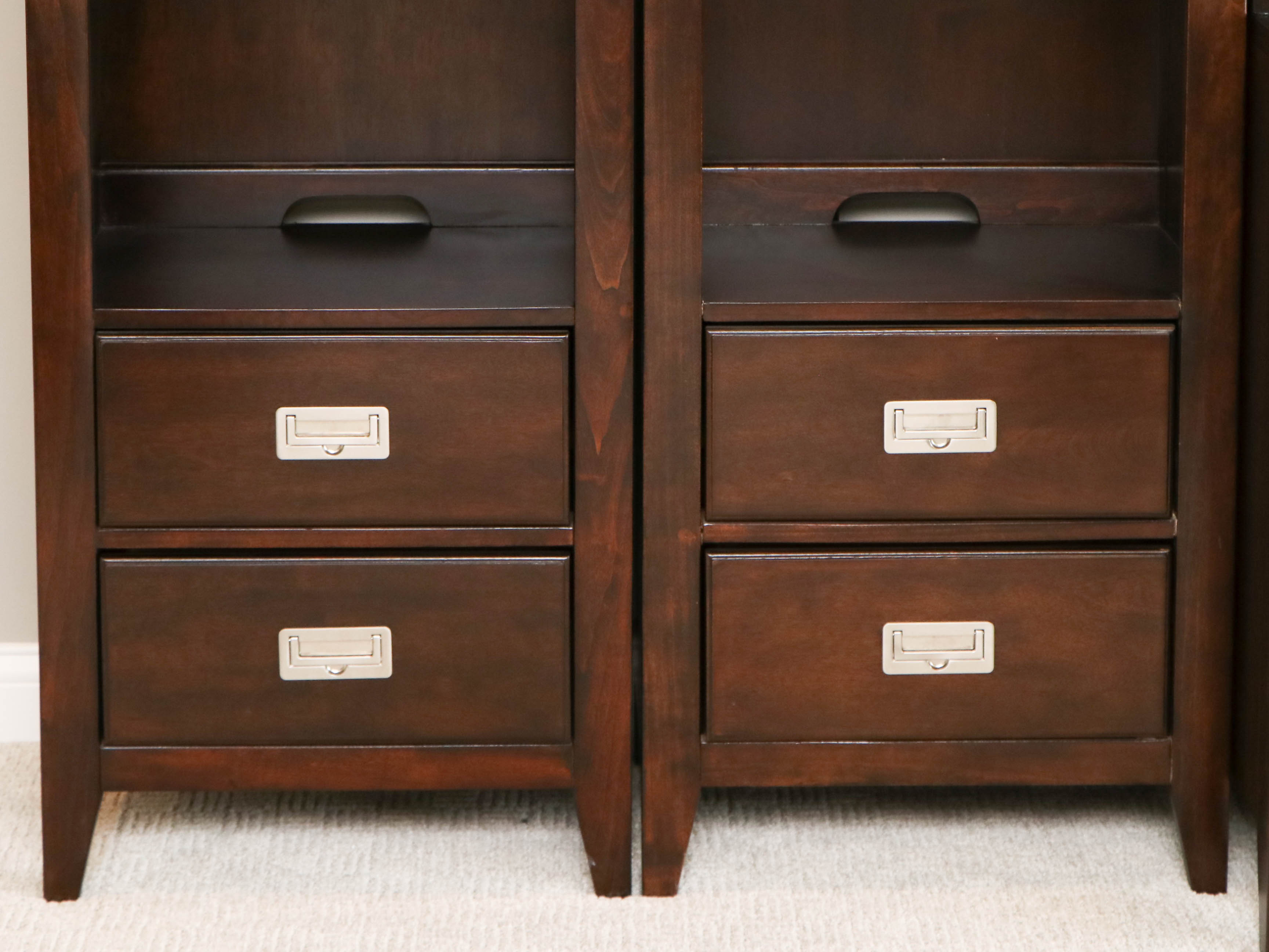 Mahogany-Stained 5-Piece Entertainment Center with Overhead Lighting