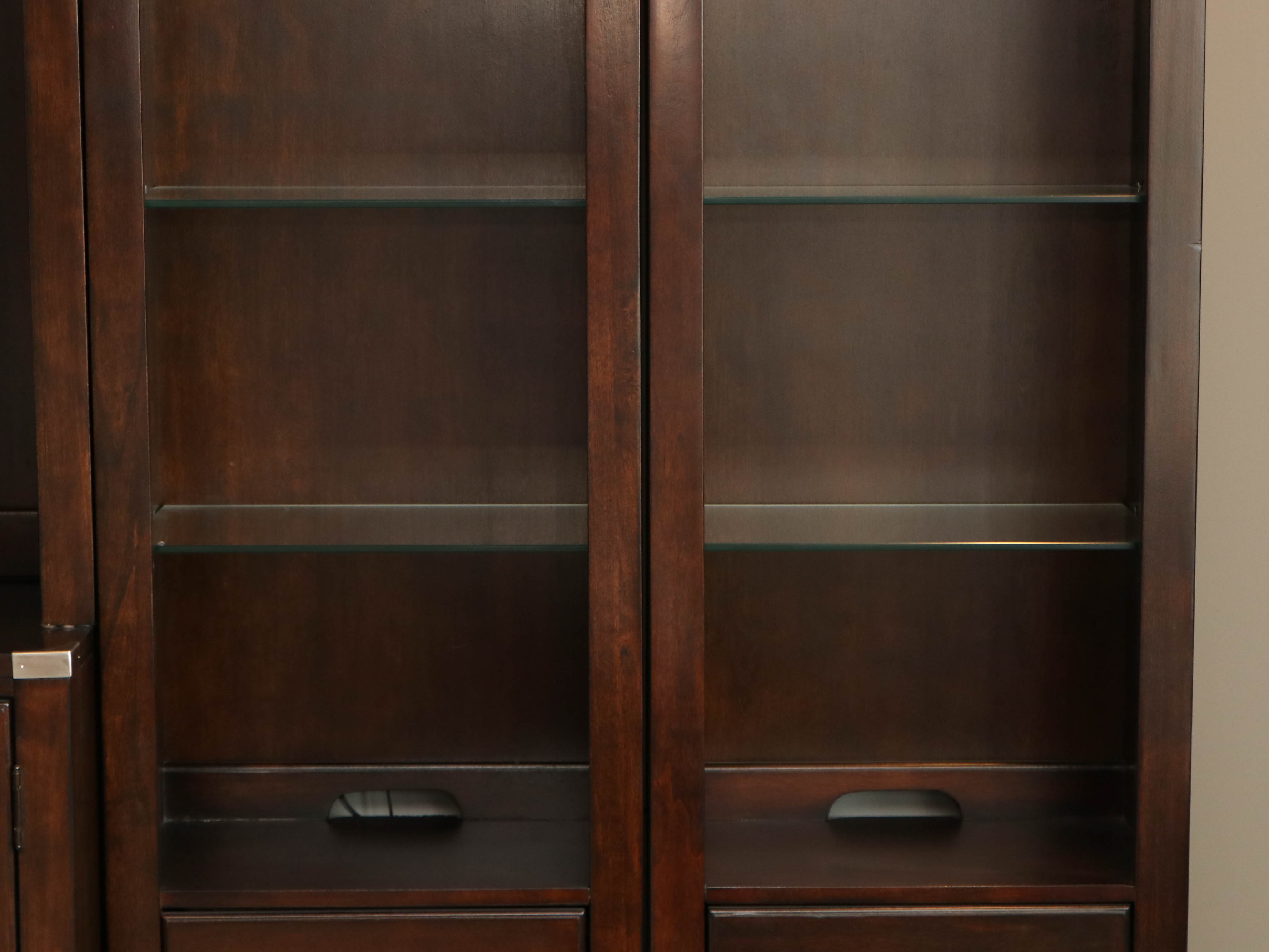 Mahogany-Stained 5-Piece Entertainment Center with Overhead Lighting