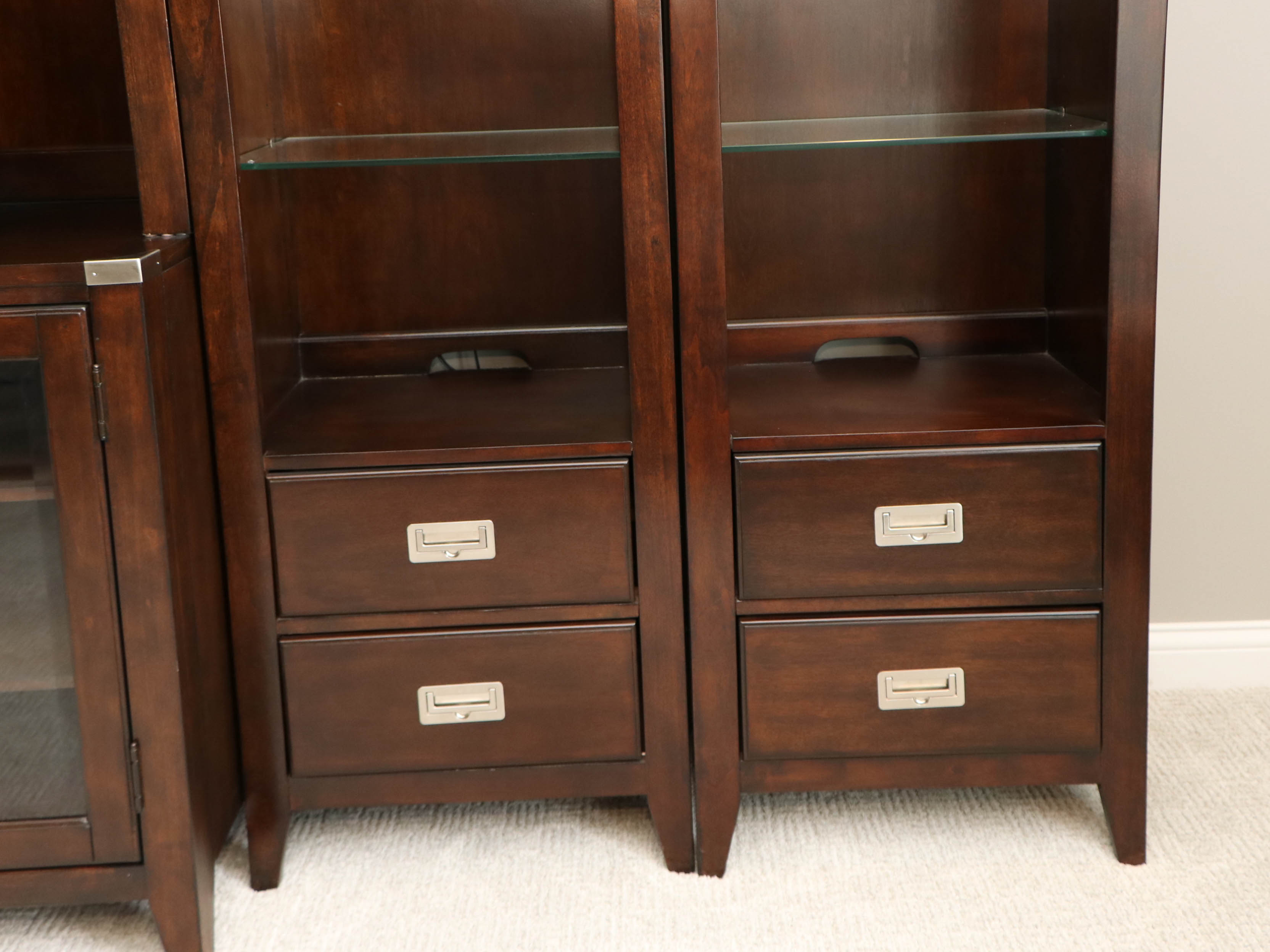 Mahogany-Stained 5-Piece Entertainment Center with Overhead Lighting