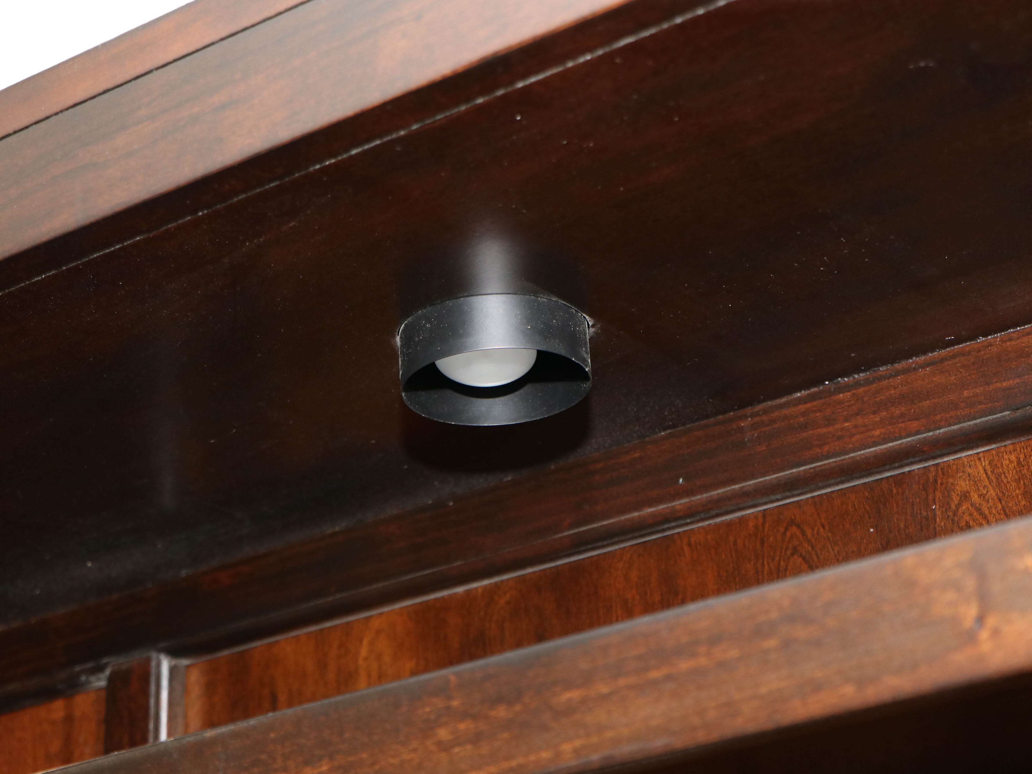 Mahogany-Stained 5-Piece Entertainment Center with Overhead Lighting