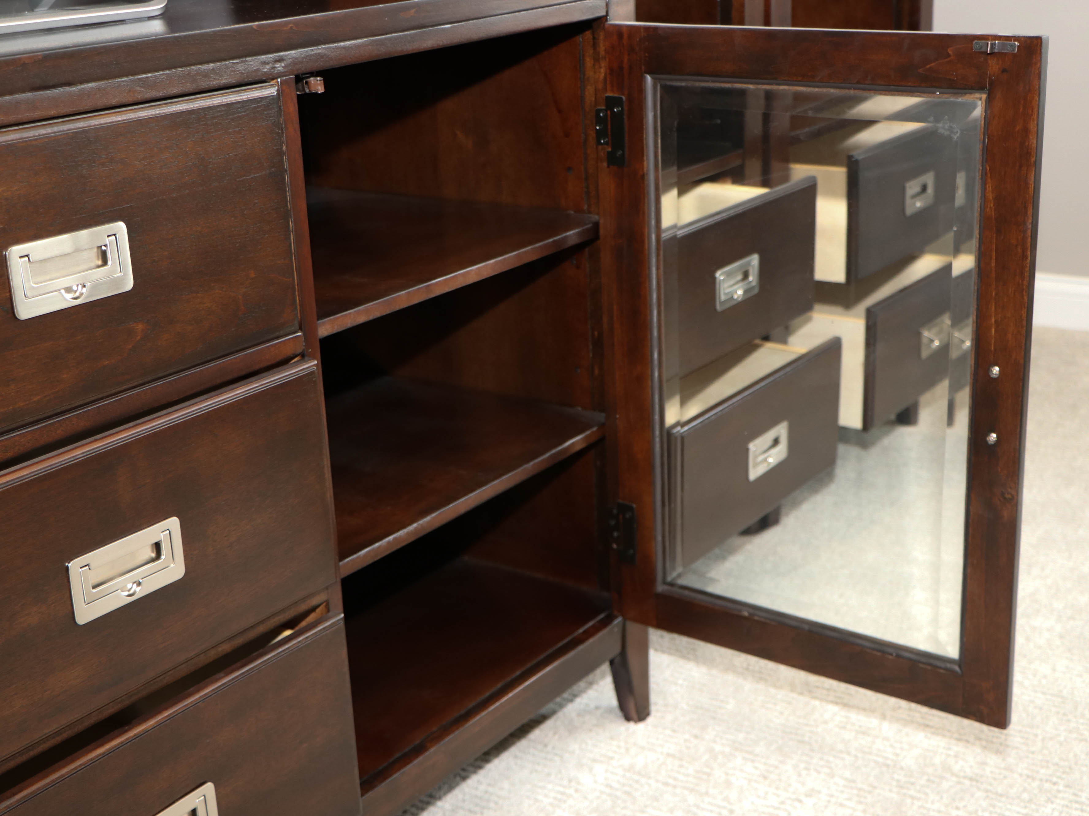 Mahogany-Stained 5-Piece Entertainment Center with Overhead Lighting
