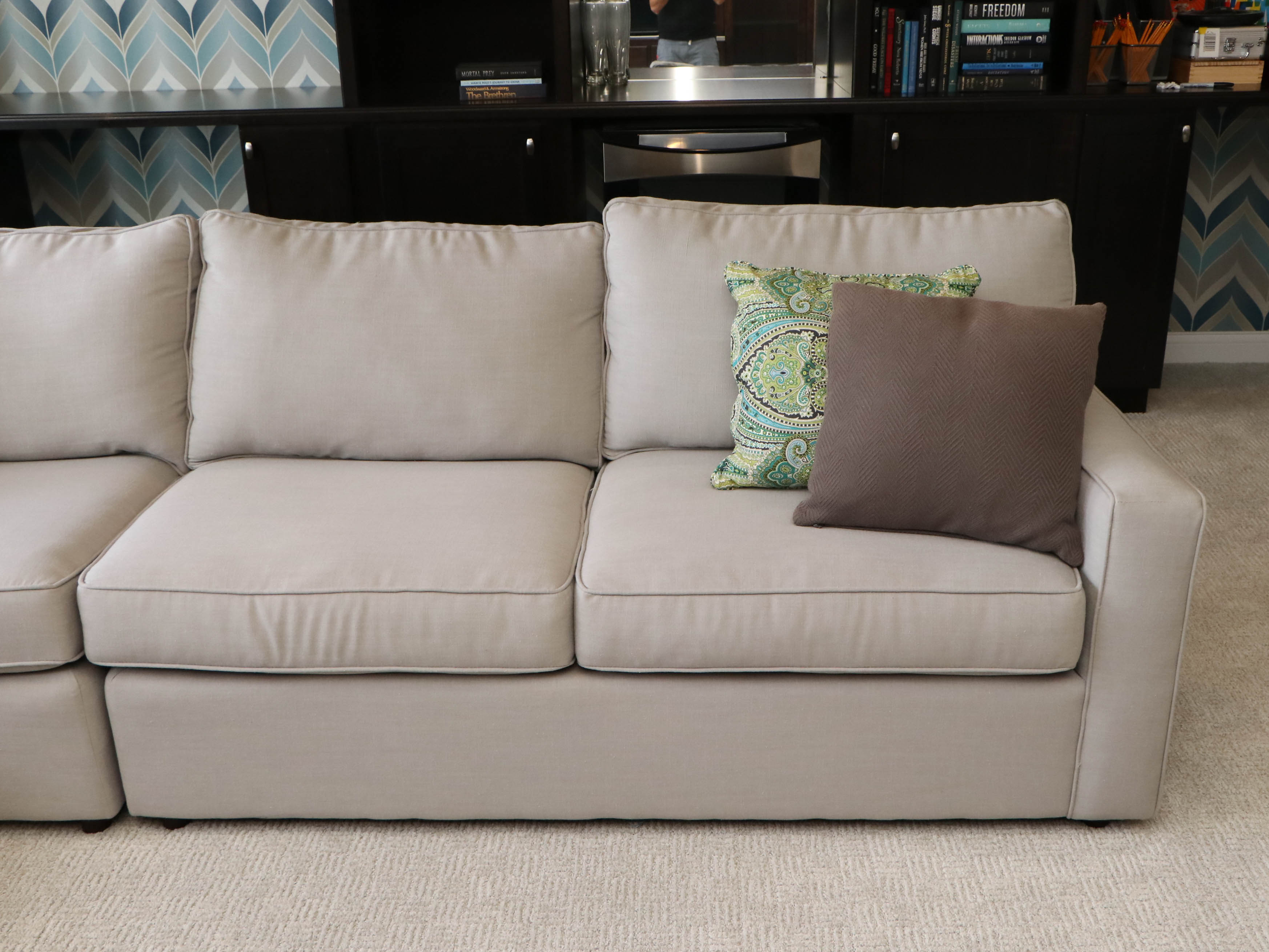 Rowe Furniture Contemporary Beige Sectional with Decorative Pillows