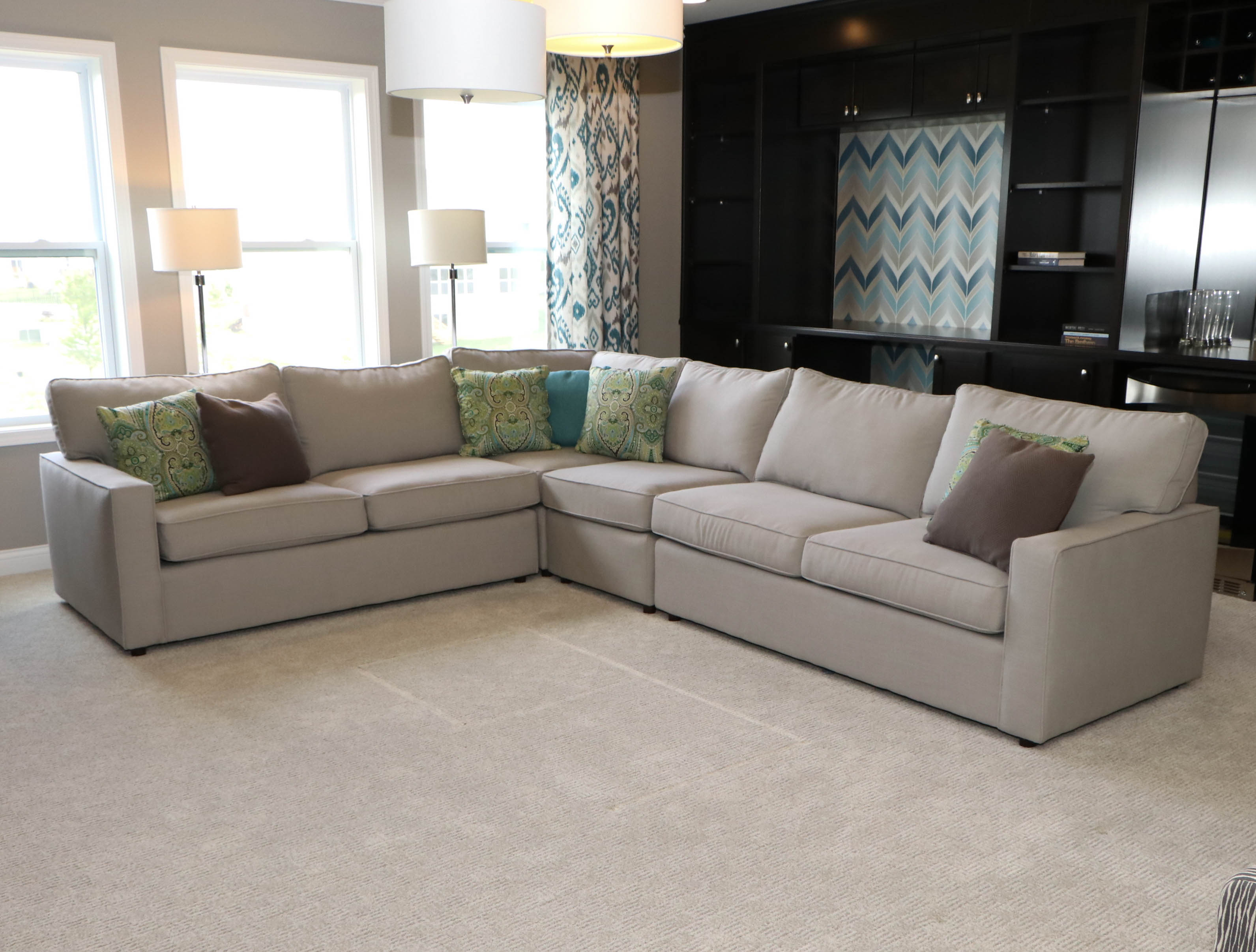 Rowe Furniture Contemporary Beige Sectional with Decorative Pillows
