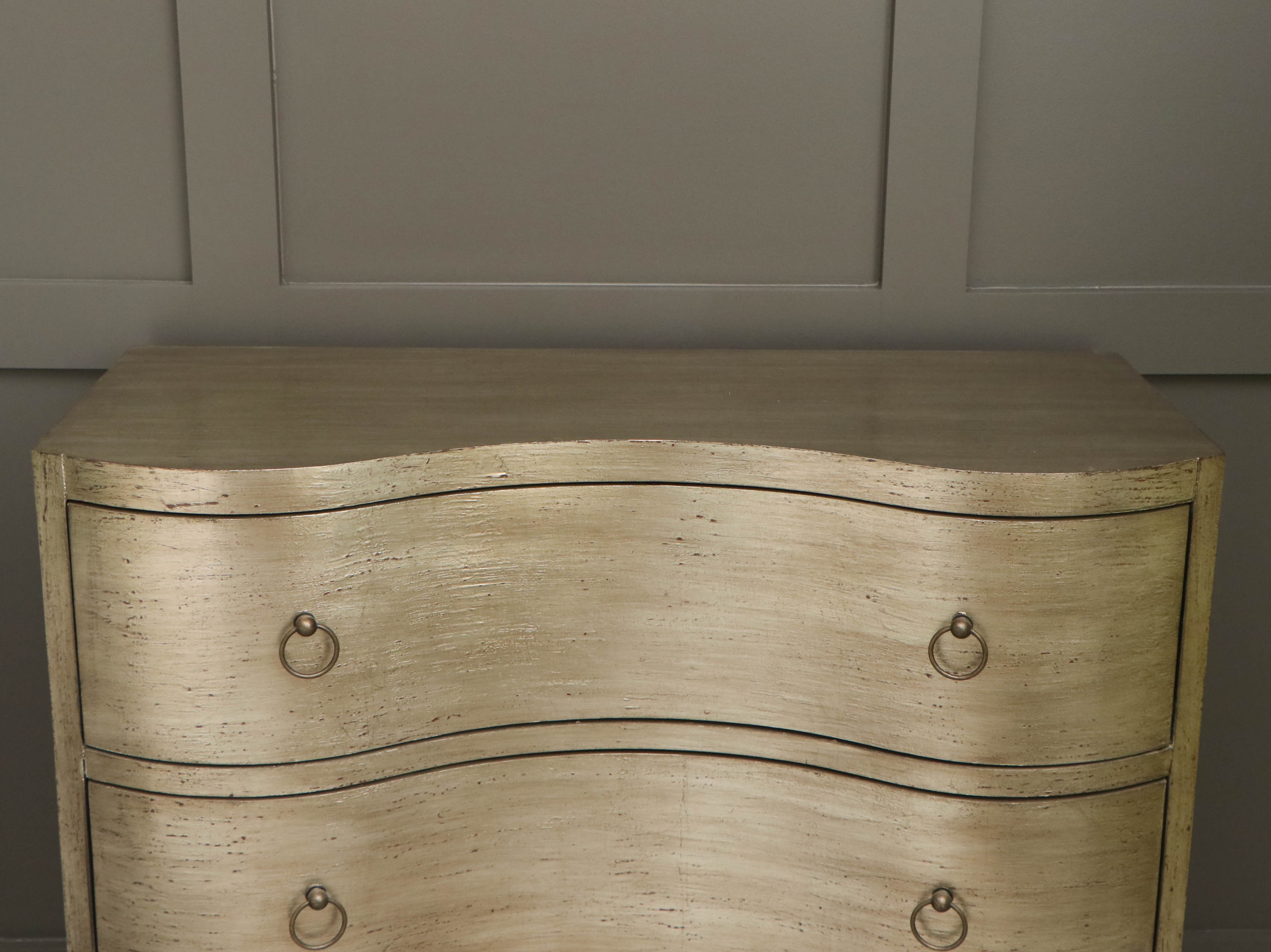 Satin Tone Serpentine-Front 3-Drawer Chest