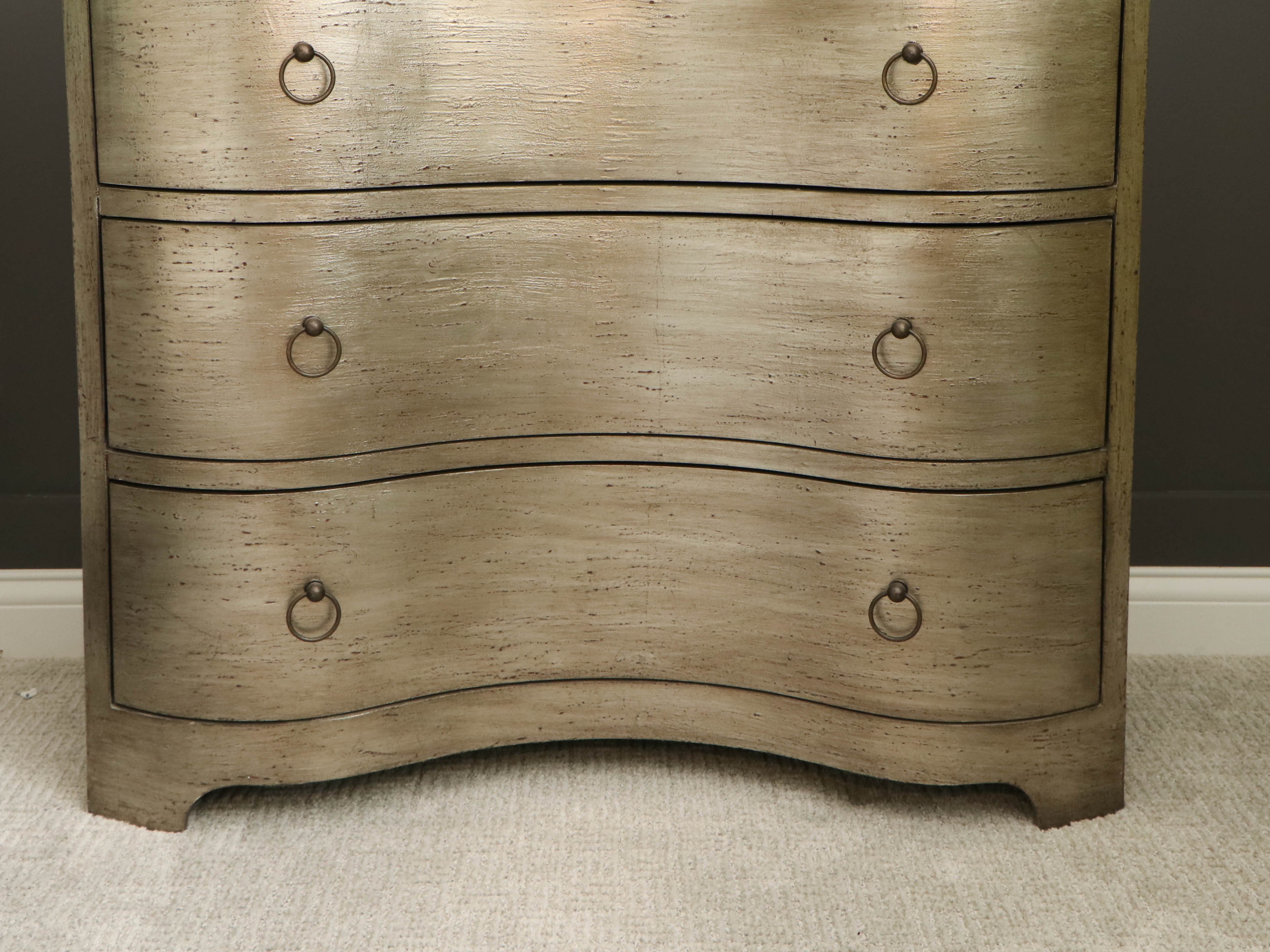 Satin Tone Serpentine-Front 3-Drawer Chest