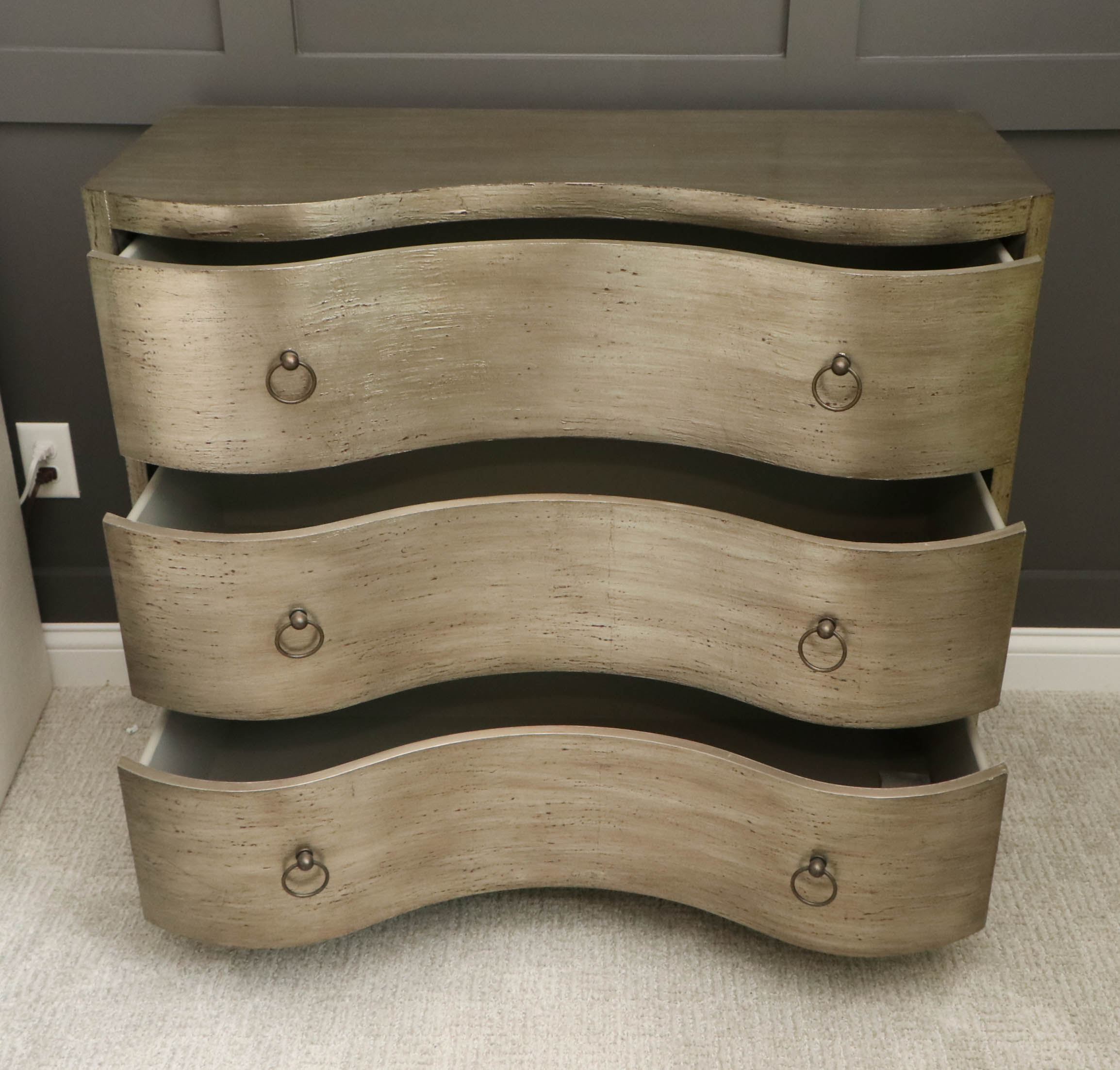 Satin Tone Serpentine-Front 3-Drawer Chest