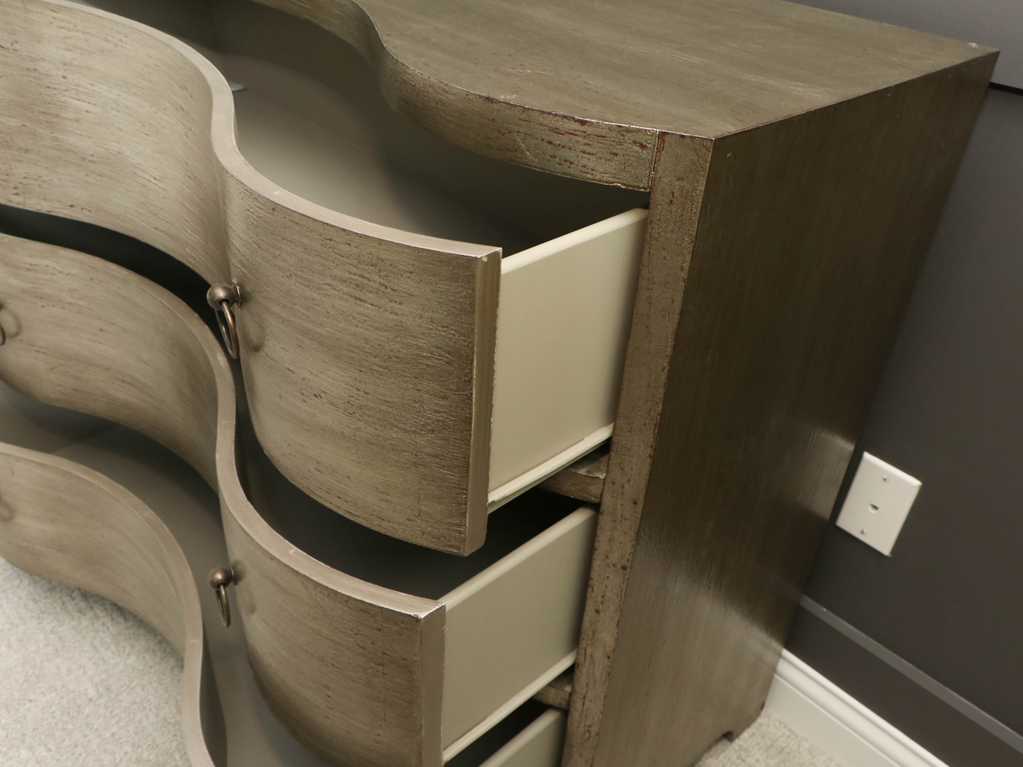 Satin Tone Serpentine-Front 3-Drawer Chest