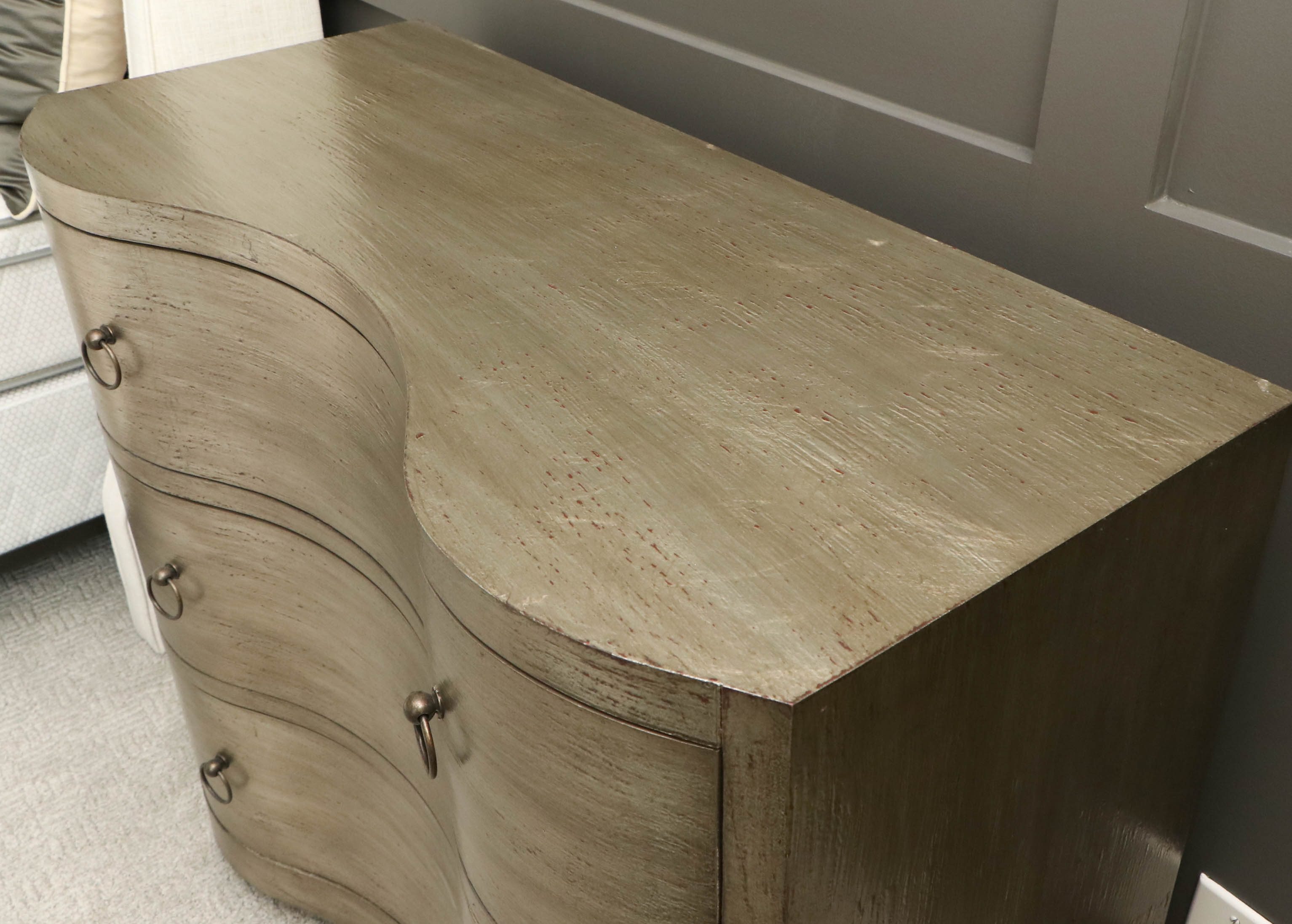 Satin Tone Serpentine-Front 3-Drawer Chest