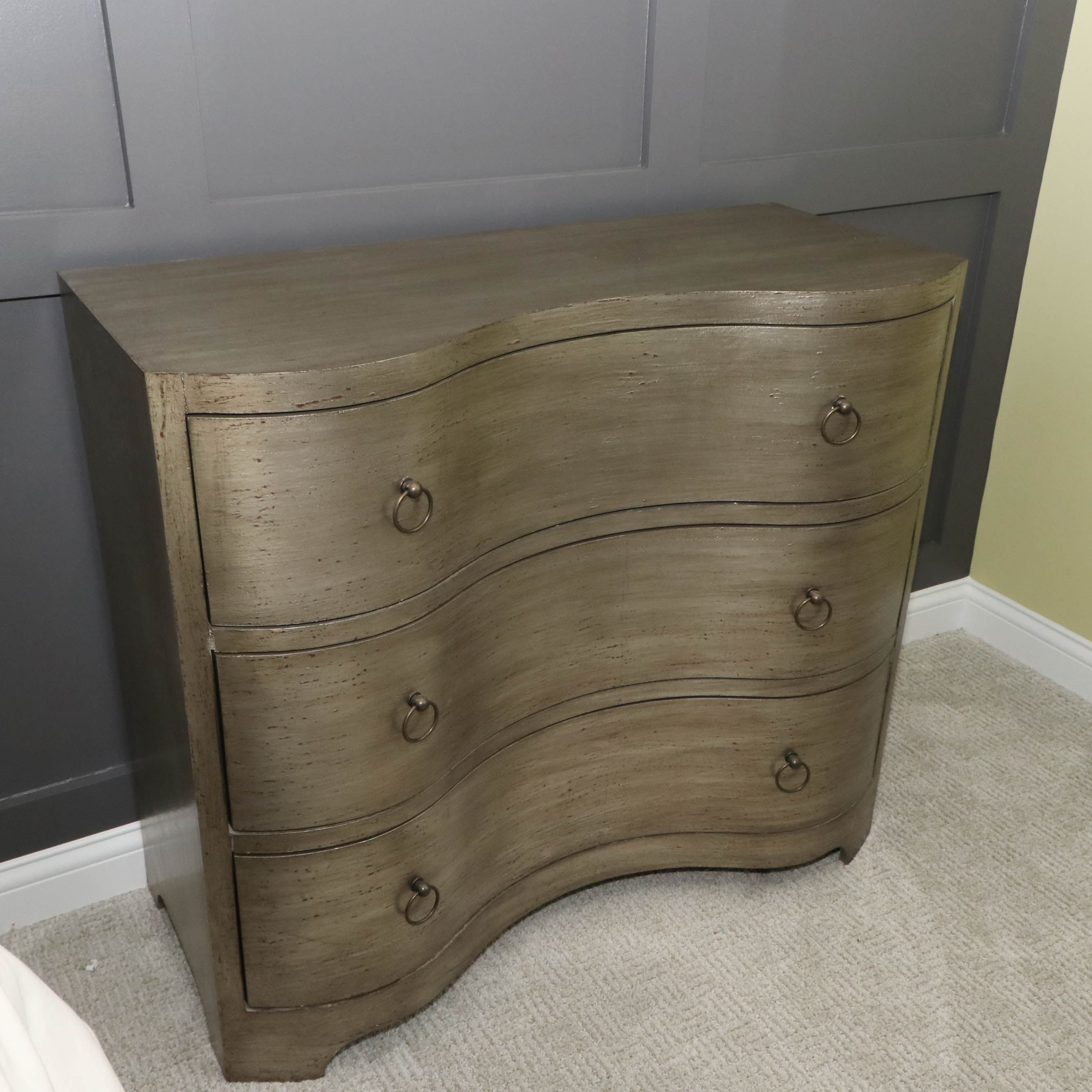 Satin Tone Serpentine-Front 3-Drawer Chest