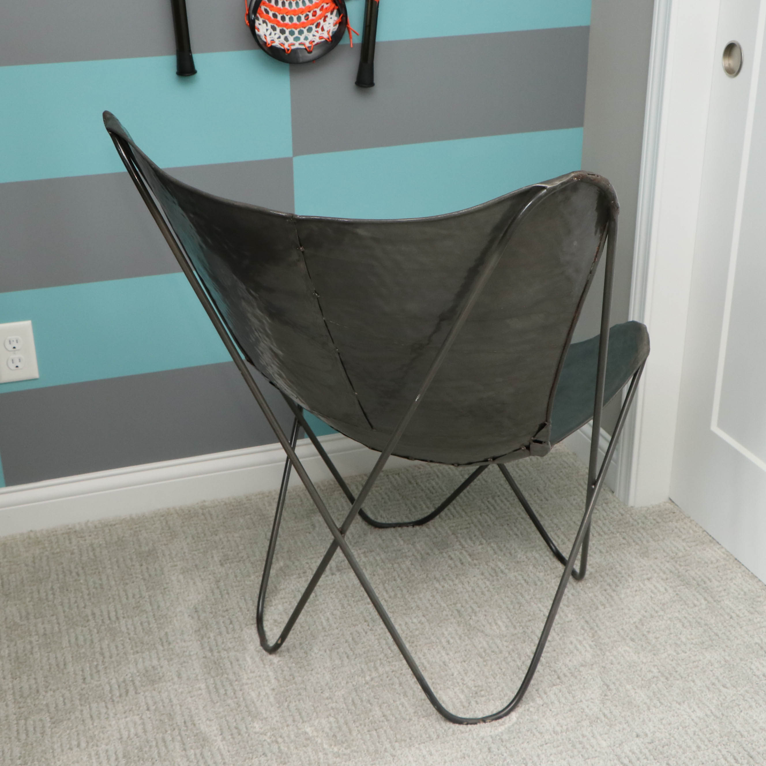 Modern Hammered Metal Side Chair with Decorative Pillow