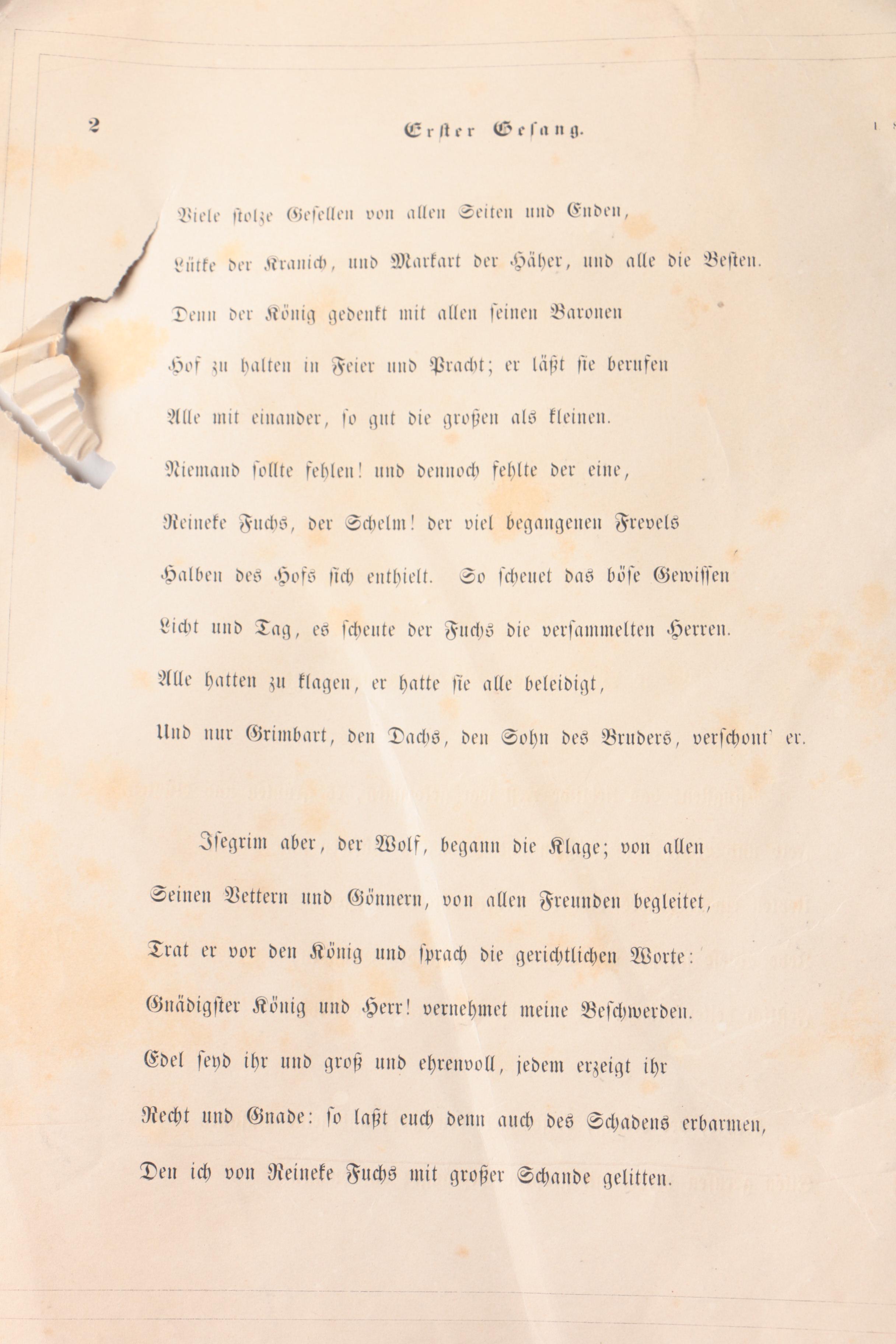 Illustrated German-Language "Reynard the Fox" by Johann Wolfgang von Goethe