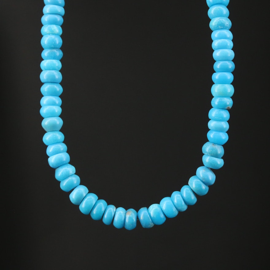 Beaded Turquoise Necklace With 14K Yellow Gold Clasp