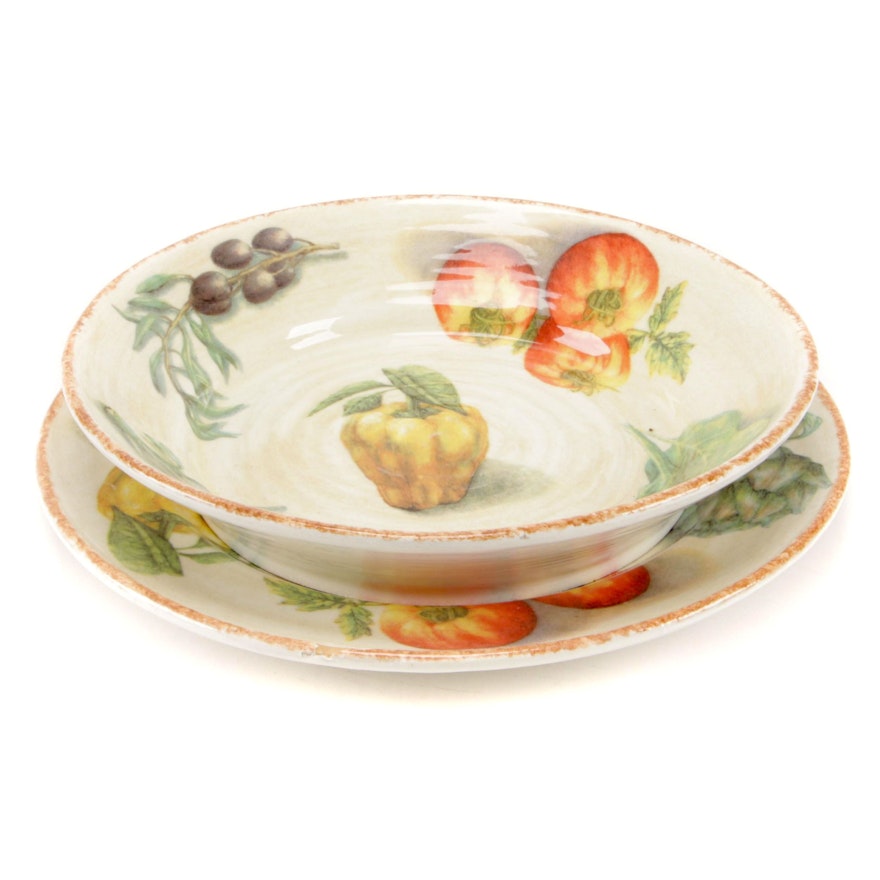 Williams-Sonoma "Jardin Potager" Pasta Serving Bowl and Round Chop Plate