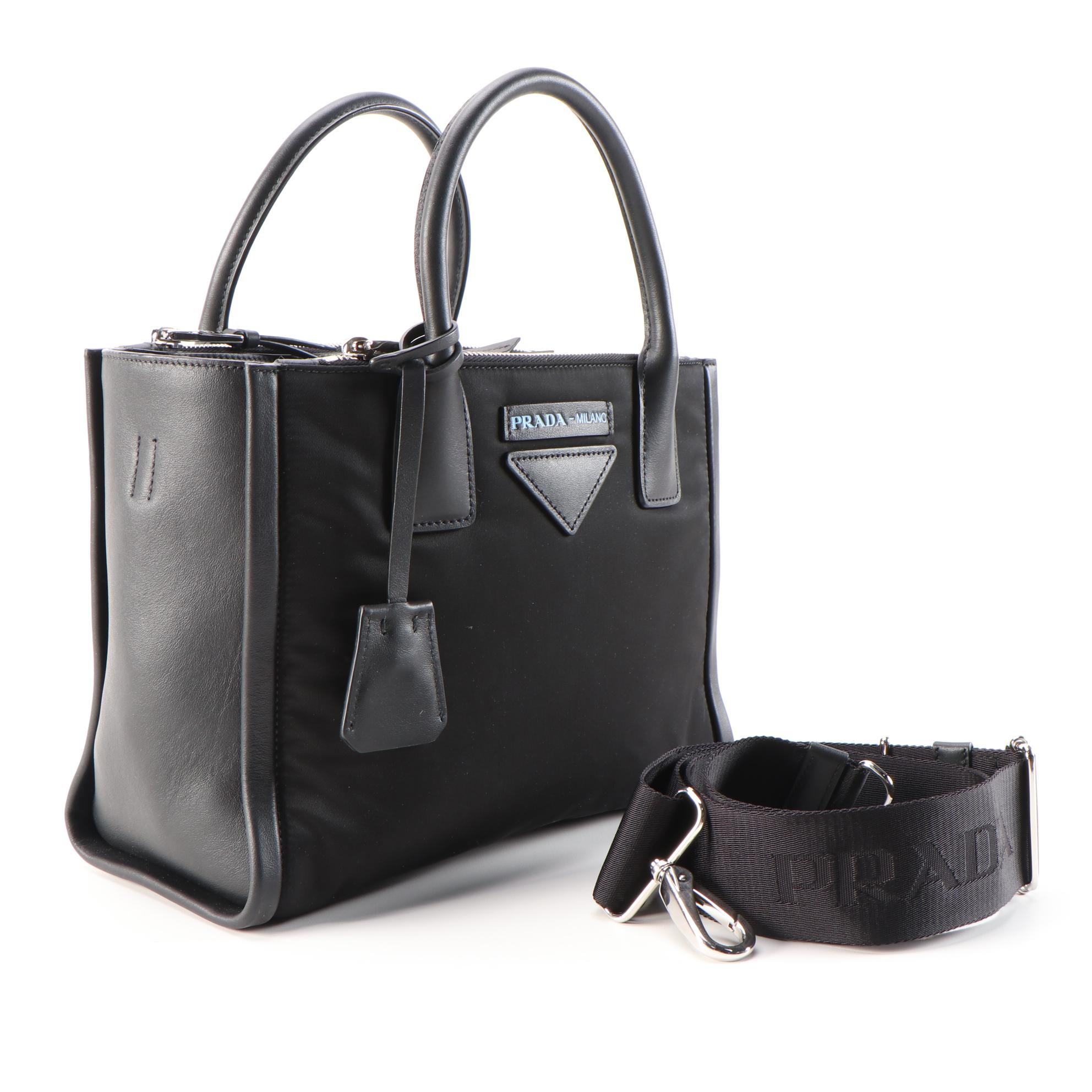 Prada Concept Double Zip Satchel in Noir Tessuto Nylon and Leather