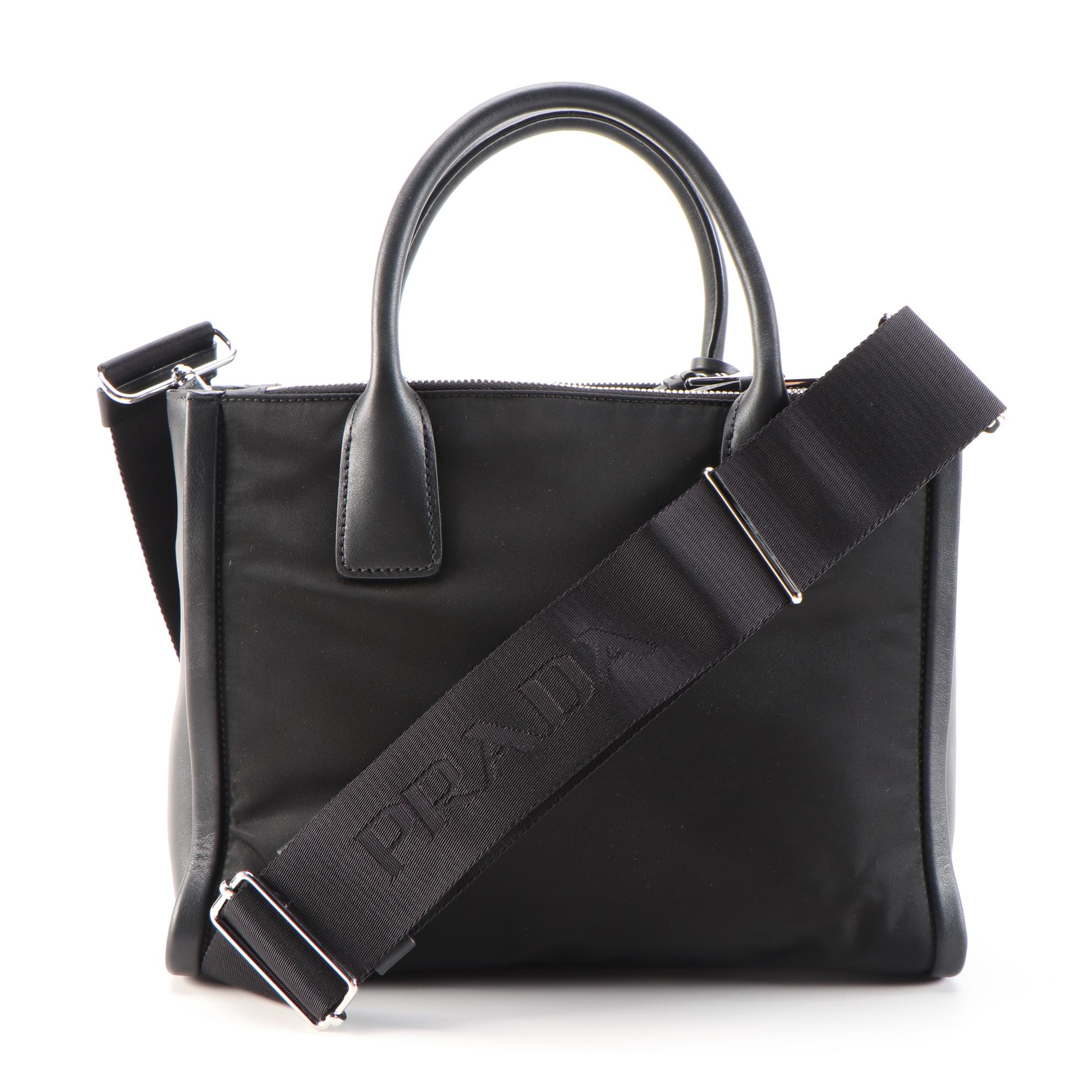 Prada Concept Double Zip Satchel in Noir Tessuto Nylon and Leather