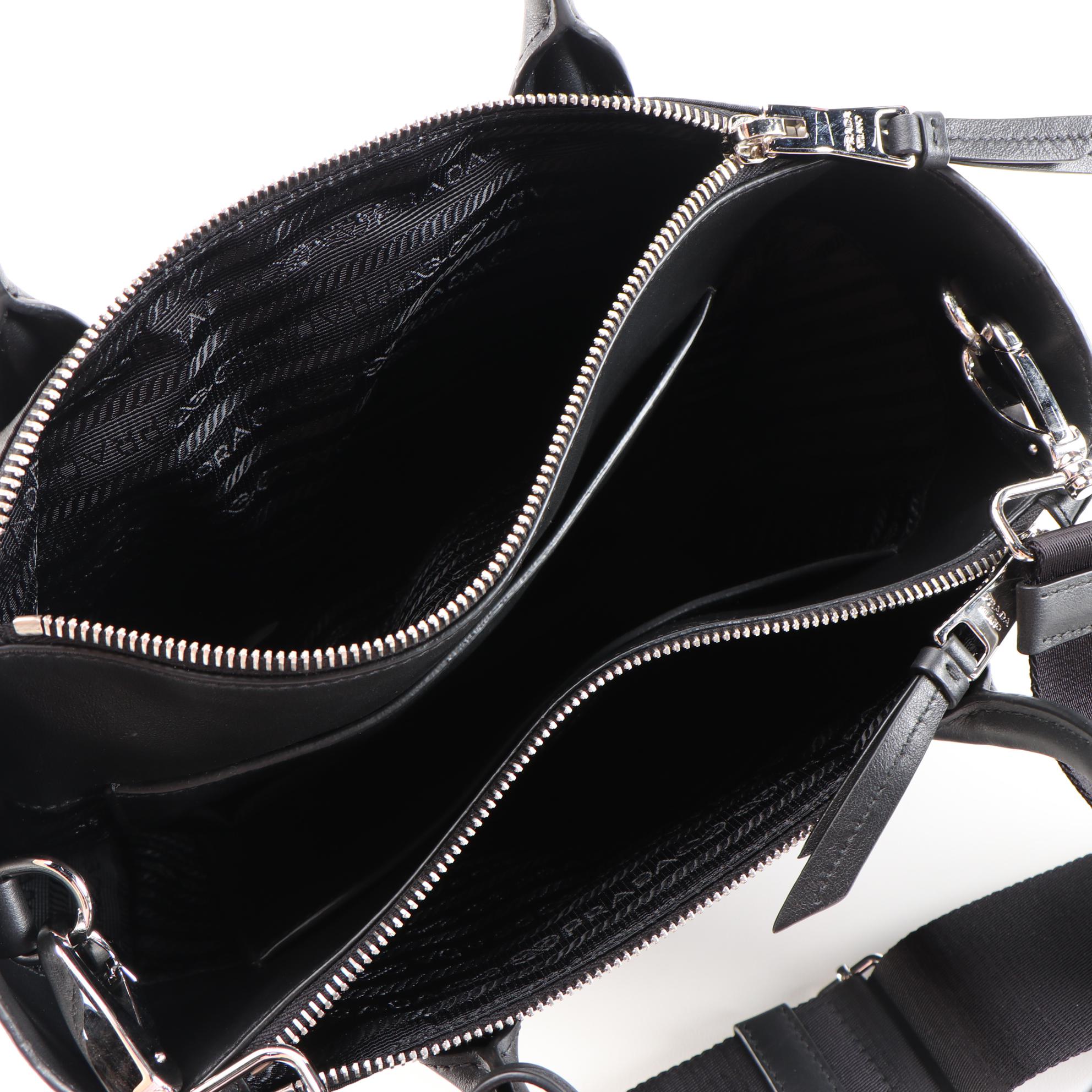 Prada Concept Double Zip Satchel in Noir Tessuto Nylon and Leather