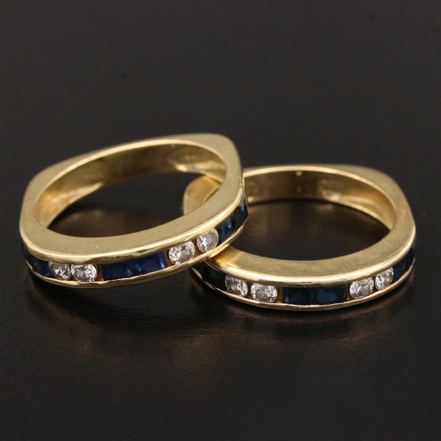 18K Blue Sapphire and Diamond Channel Rings