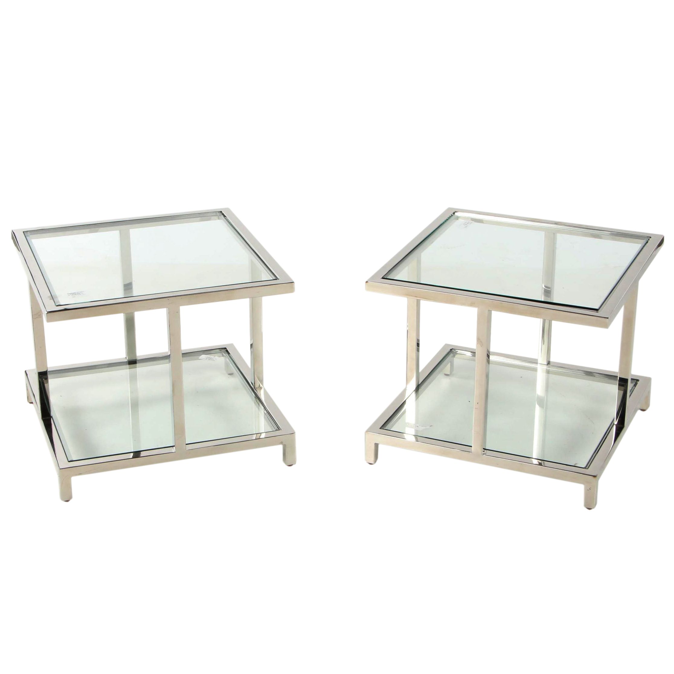 Glasscraft El Castillo Contemporary Modern Chrome and Glass Tiered End Tables