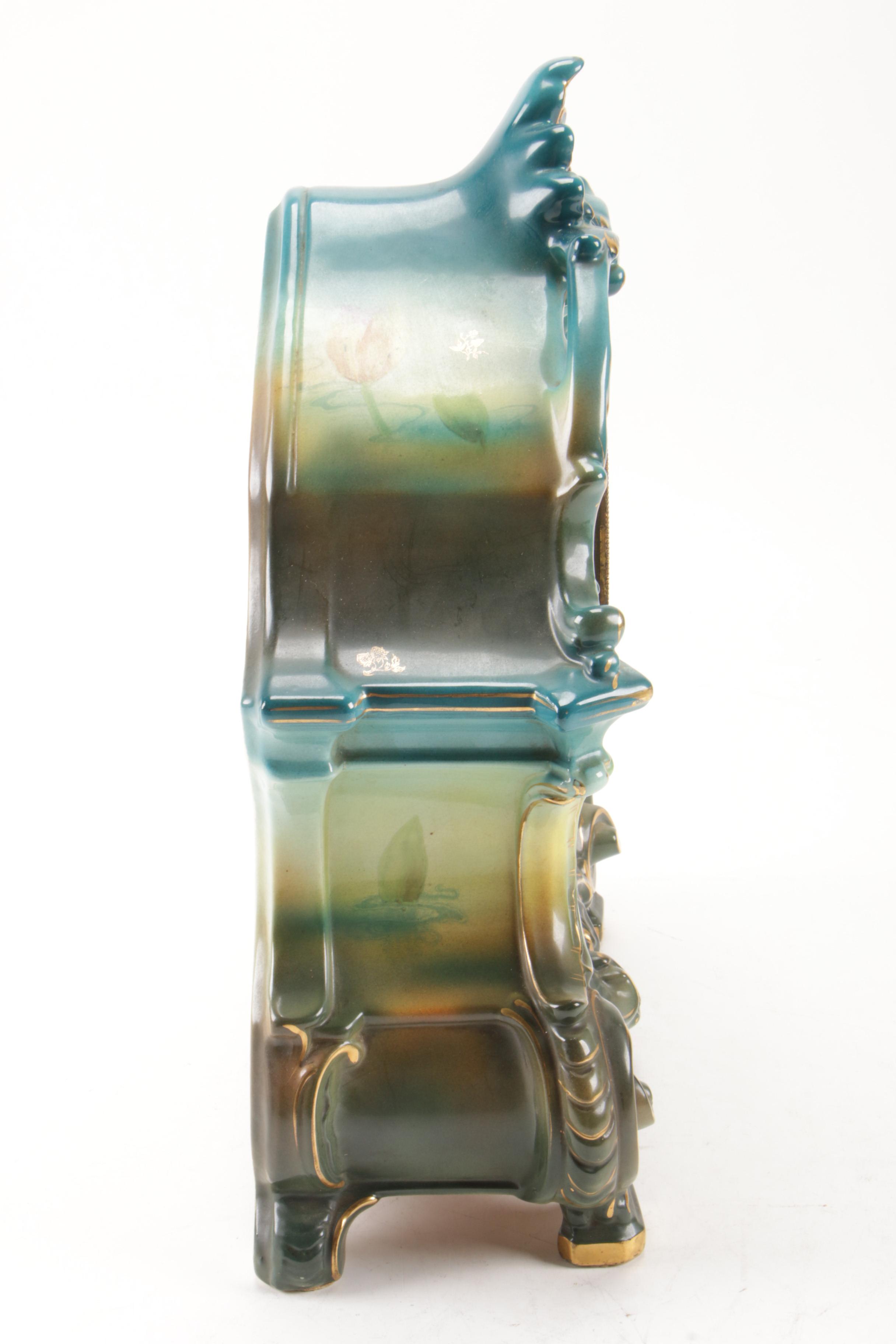 Ansonia Royal Bonn "La Bretagne" Porcelain Mantel Clock, Late 19th Century