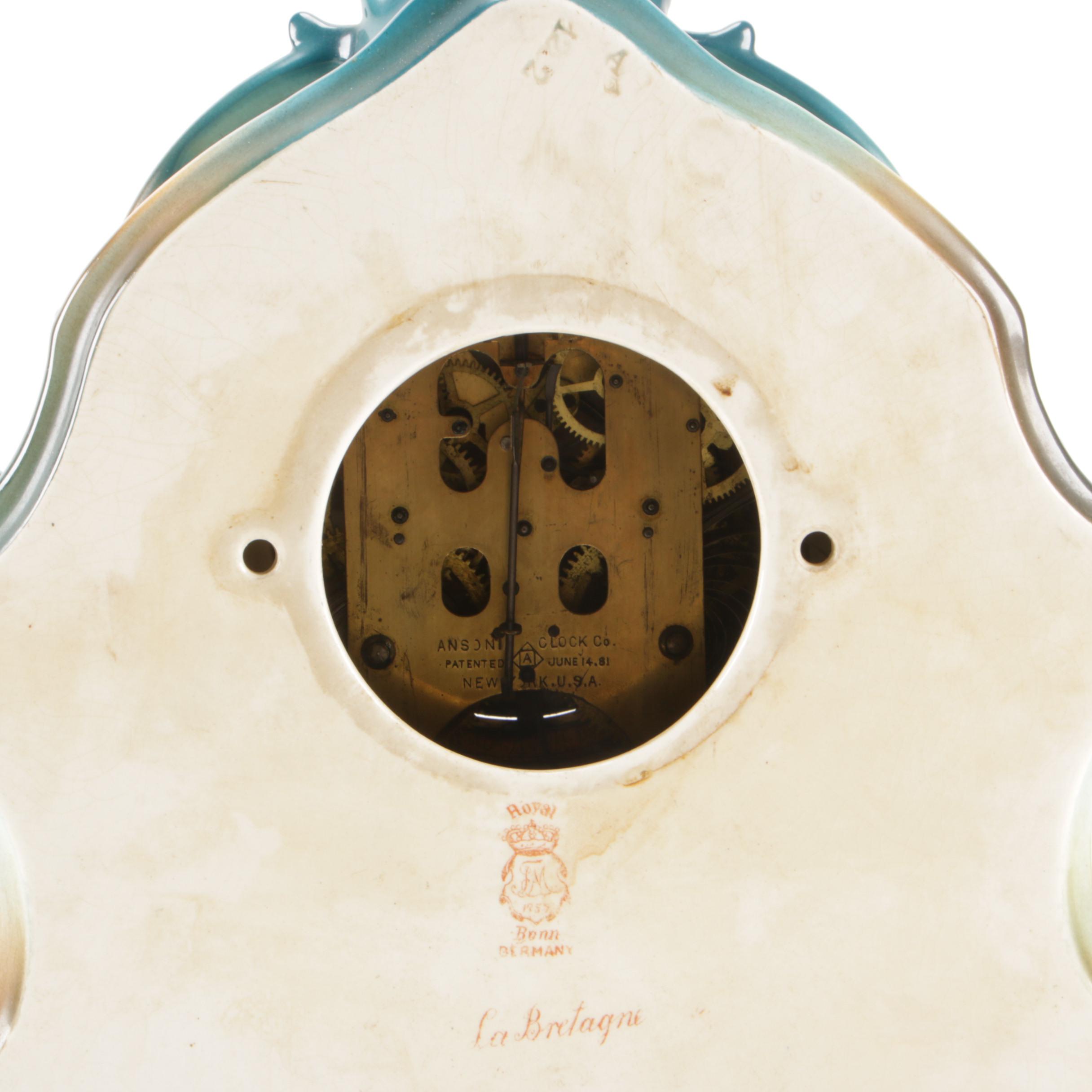 Ansonia Royal Bonn "La Bretagne" Porcelain Mantel Clock, Late 19th Century