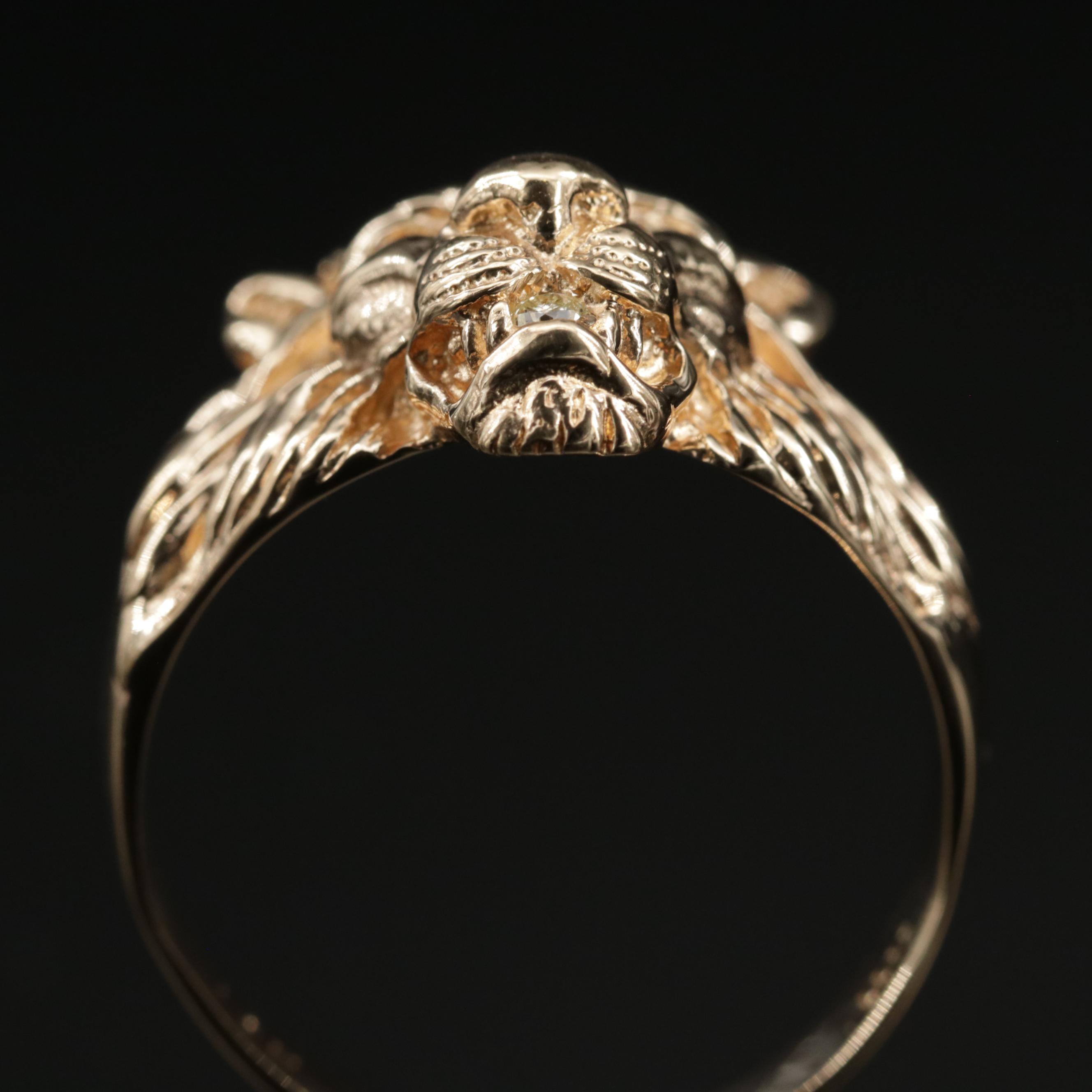 14K Gold Diamond Lion Ring
