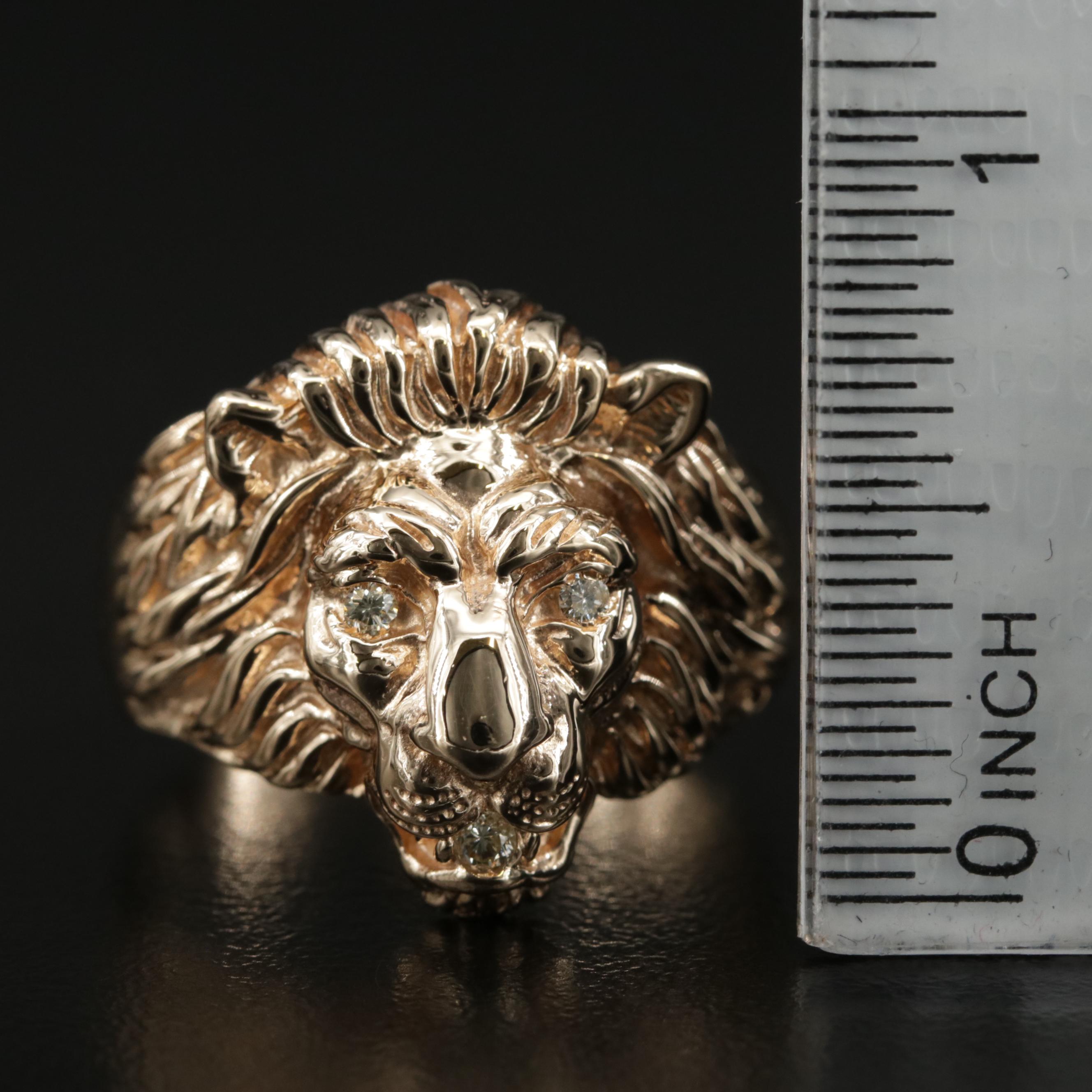 14K Gold Diamond Lion Ring