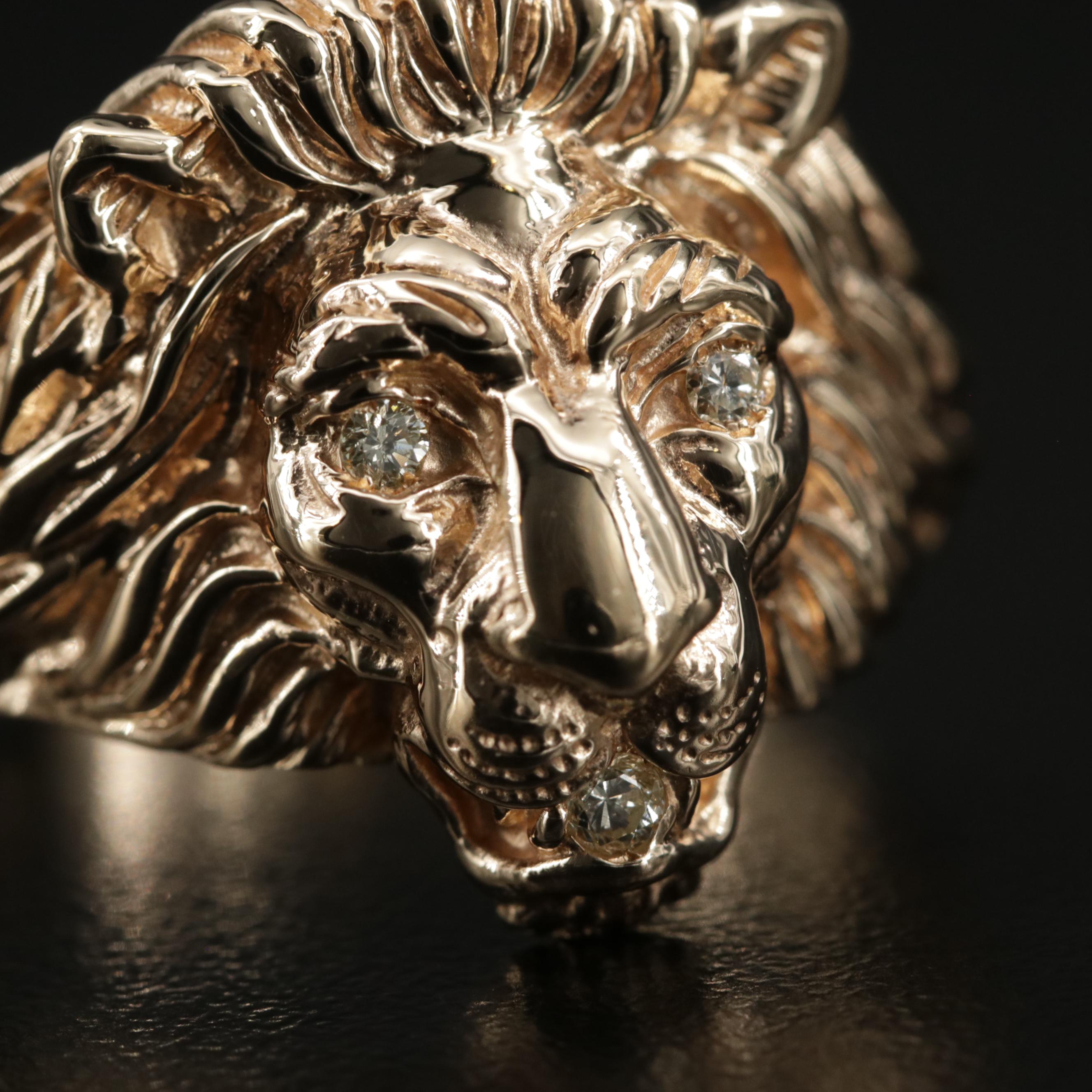 14K Gold Diamond Lion Ring