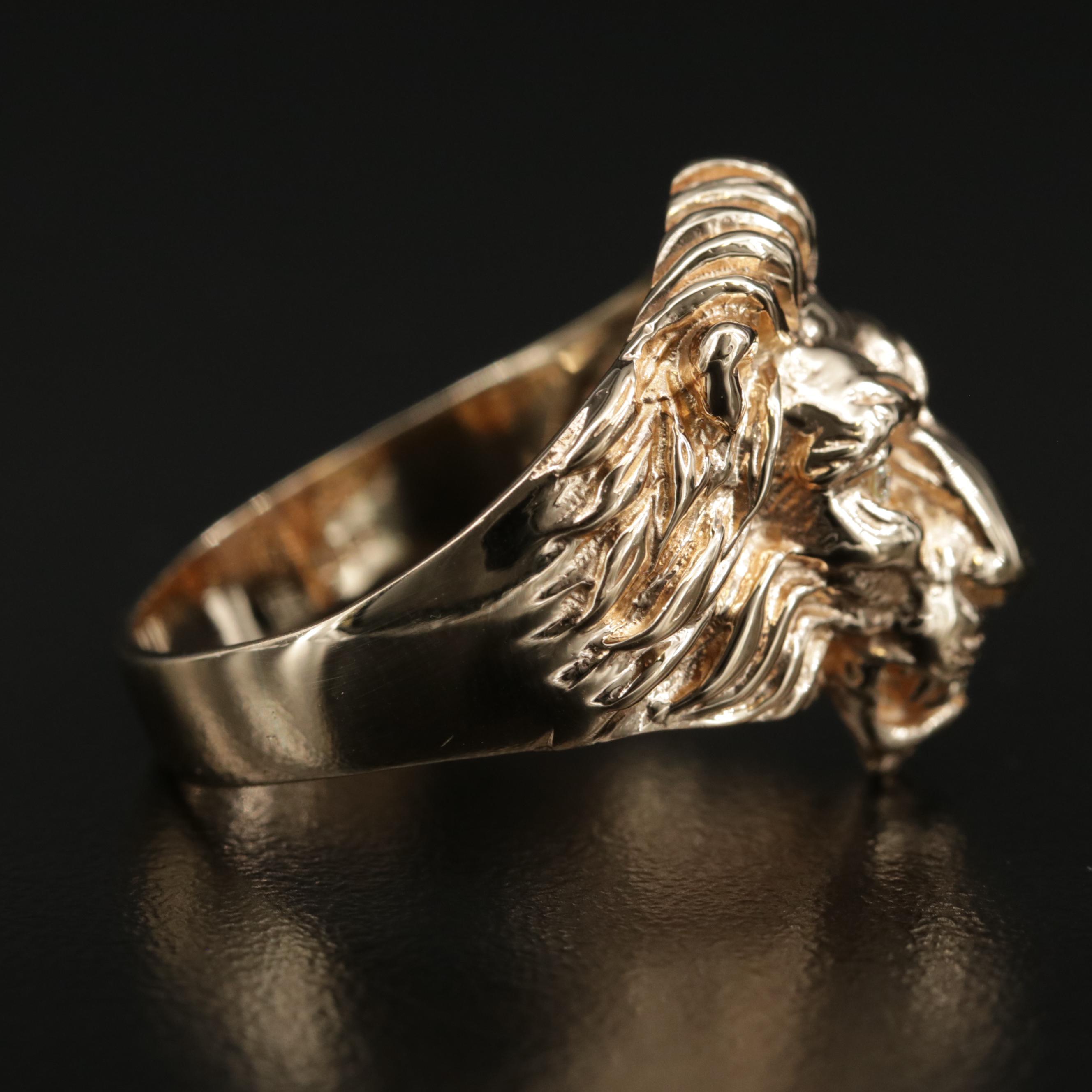 14K Gold Diamond Lion Ring
