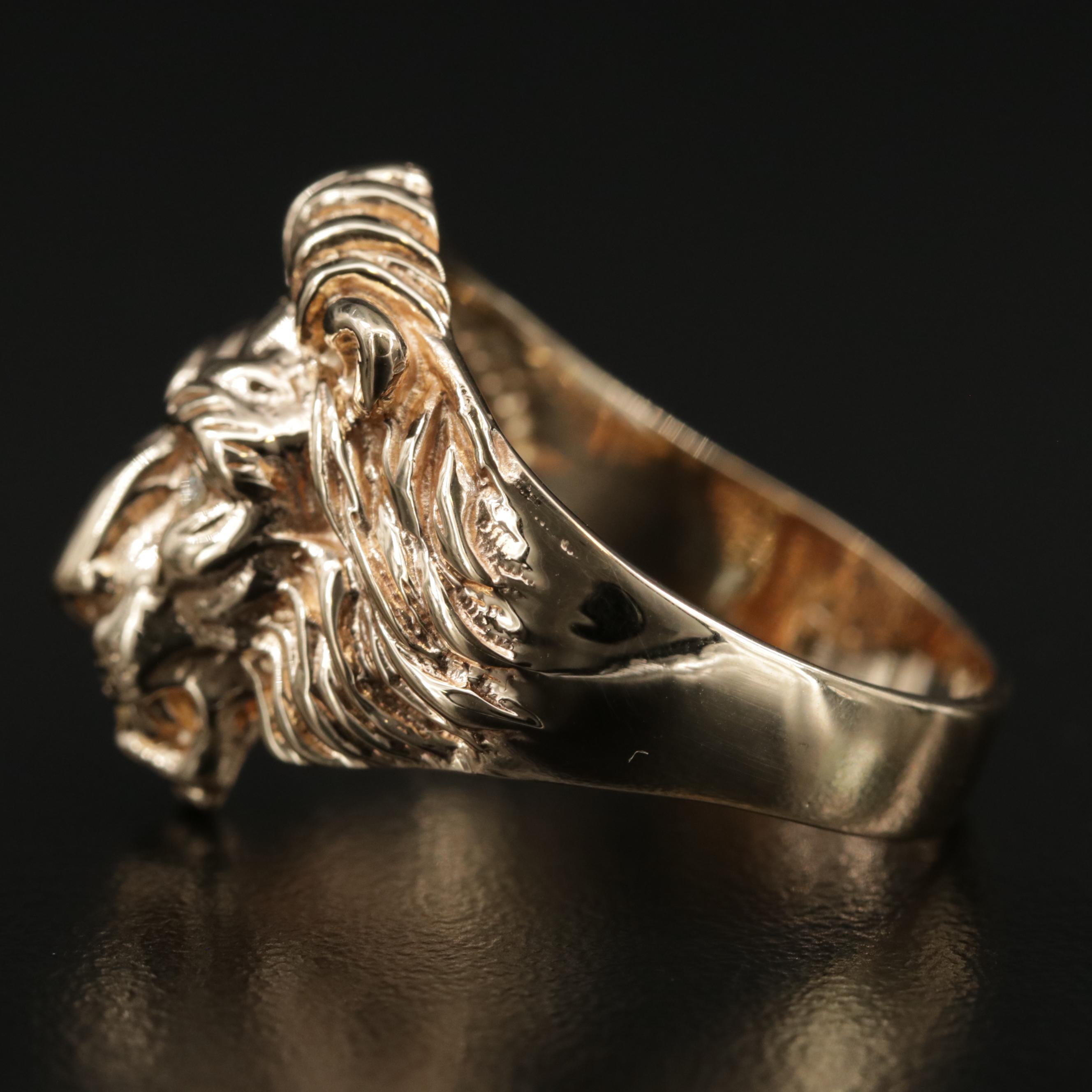 14K Gold Diamond Lion Ring