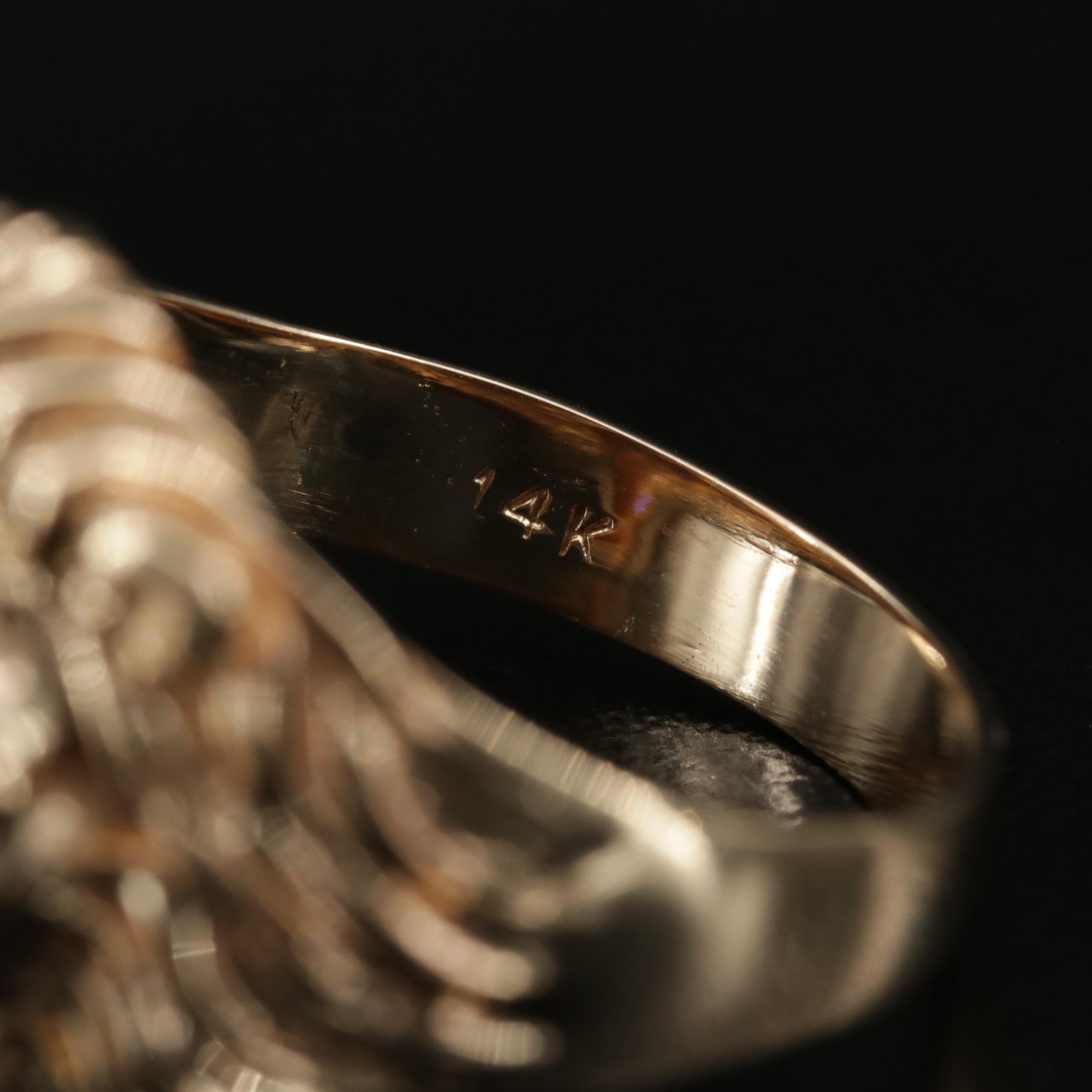 14K Gold Diamond Lion Ring