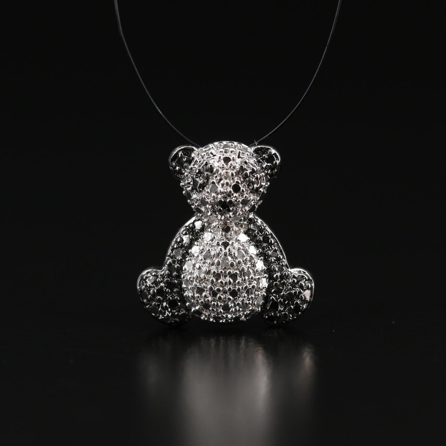 Sterling Diamond Panda Pendant