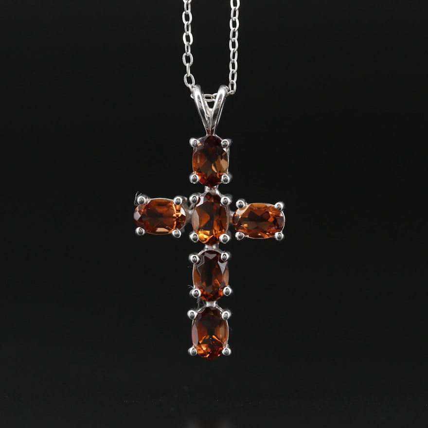 Sterling Silver Cubic Zirconia Cross Necklace