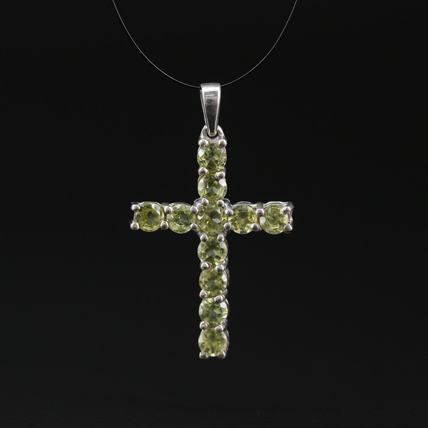 Sterling Silver Peridot Cross Pendant