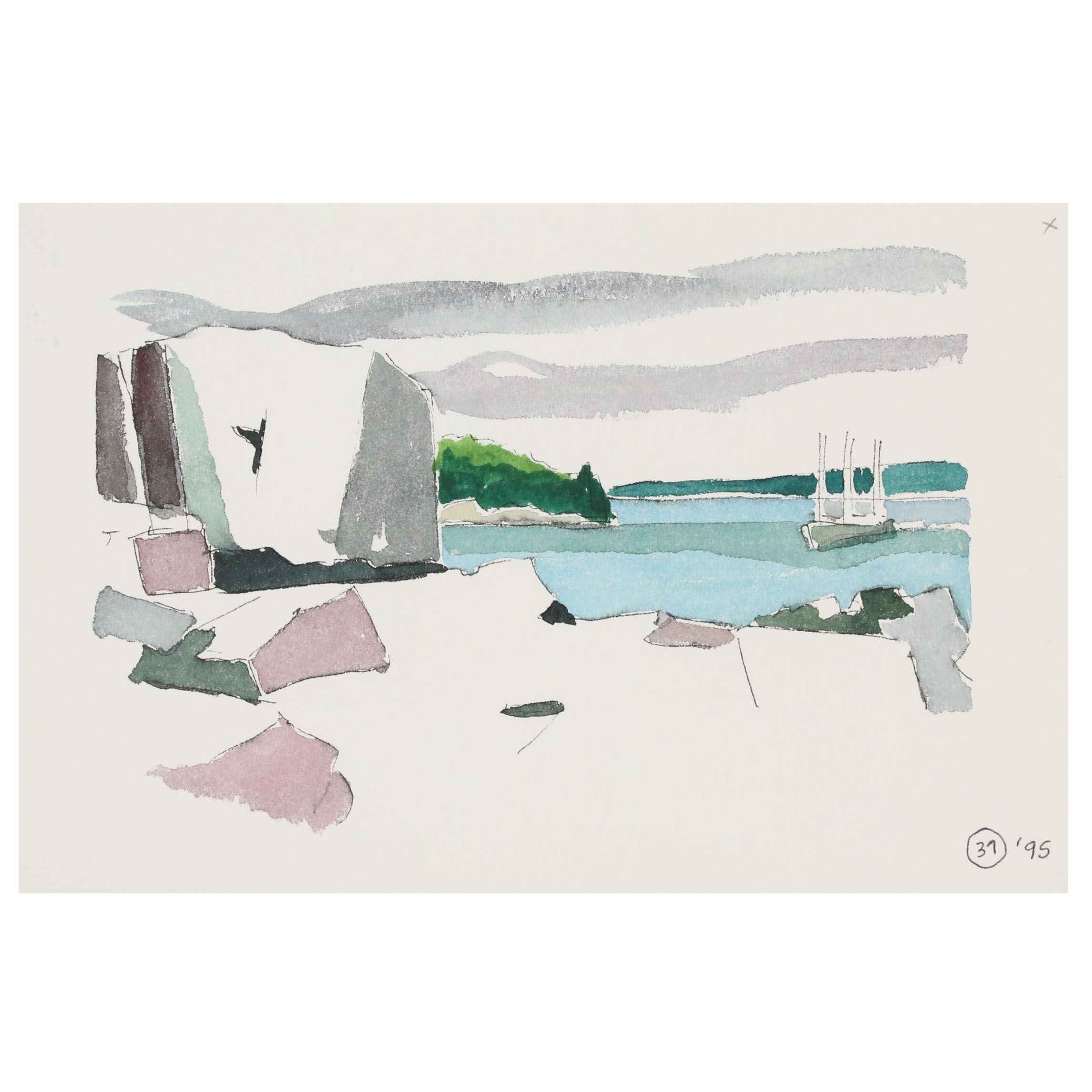 Robert Herrmann Landscape Study Watercolor Painting, 1995