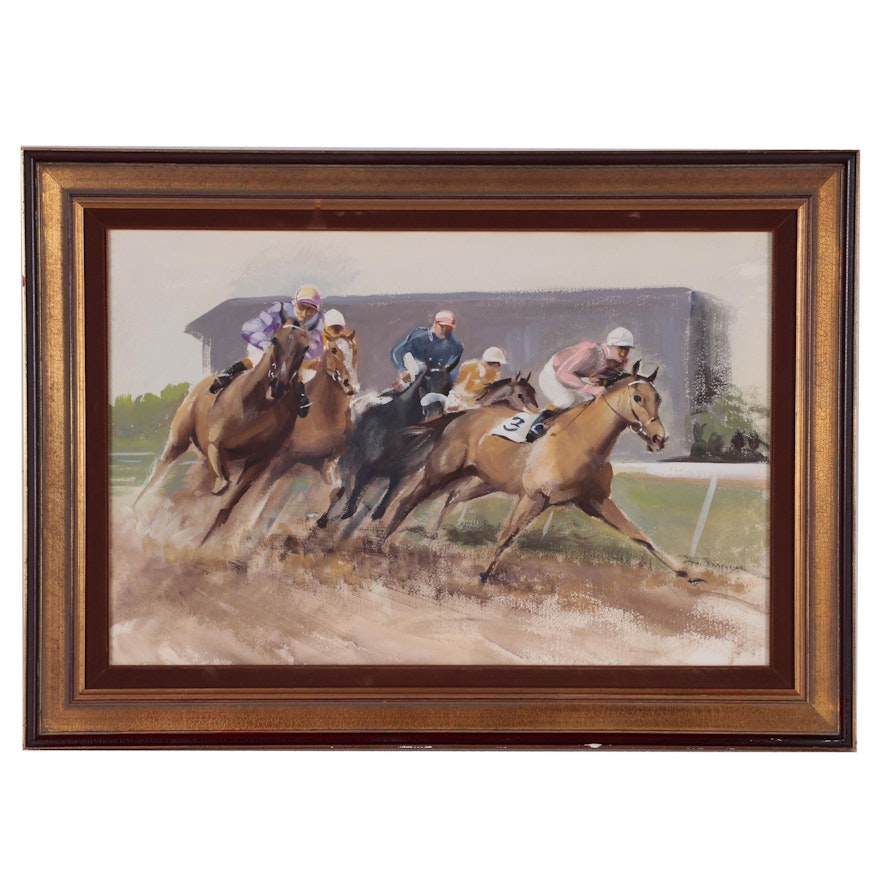 John Rattenbury Skeaping Watercolor and Gouache Painting of Horse Race